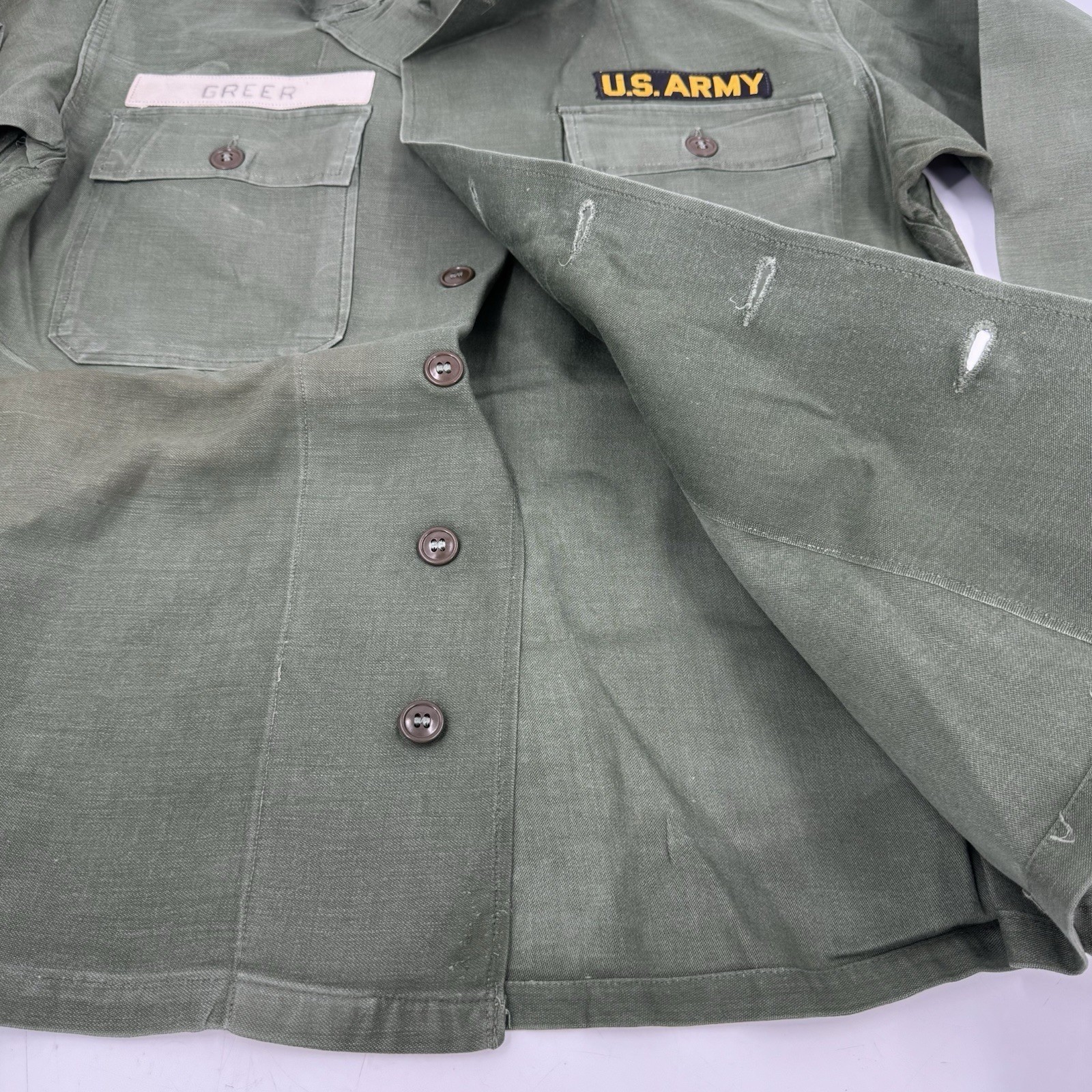 Vtg US Army Military Stencil Shirt Jacket WWII Korean Vietnam War Uniform L