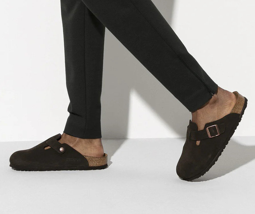 Birkenstock Boston Suede Leather Soft Footbed Taupe/Black/Mocha/Clog Sandals