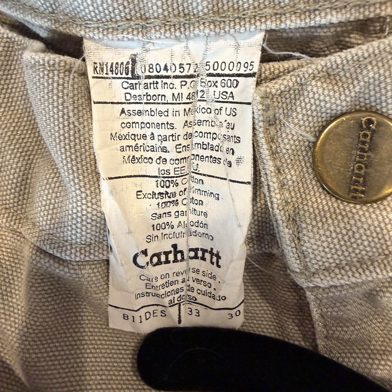 Carhartt B11DES Men’s Cotton Canvas Work Pants Gray/khaki 33×30 Construction