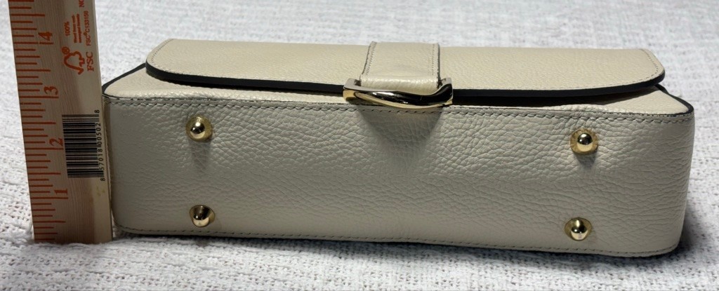 Divina Firenze Ivory Italian Leather Flap Bagette w/Substitute Embroidered Strap