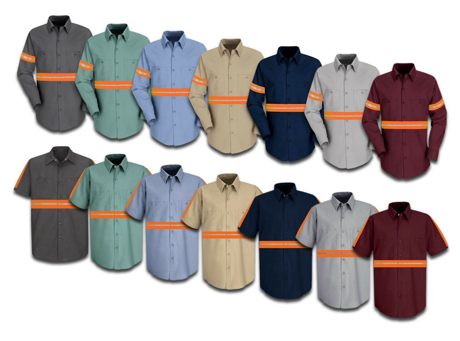 Enhanced Visibility Work Shirts Hi Vis Orange Reflective Industrial Work Uniform