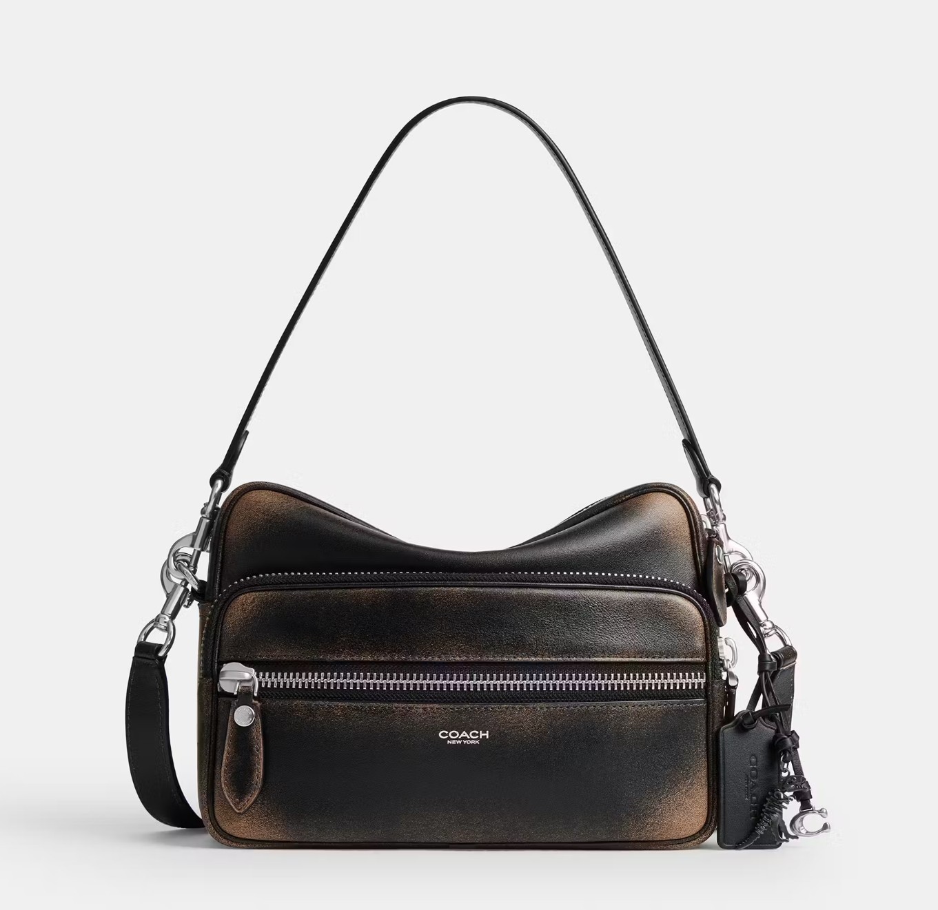 COACH Dakota Crossbody Bag In Loved Leather Black Light Tan CDS84 Y4B NWT