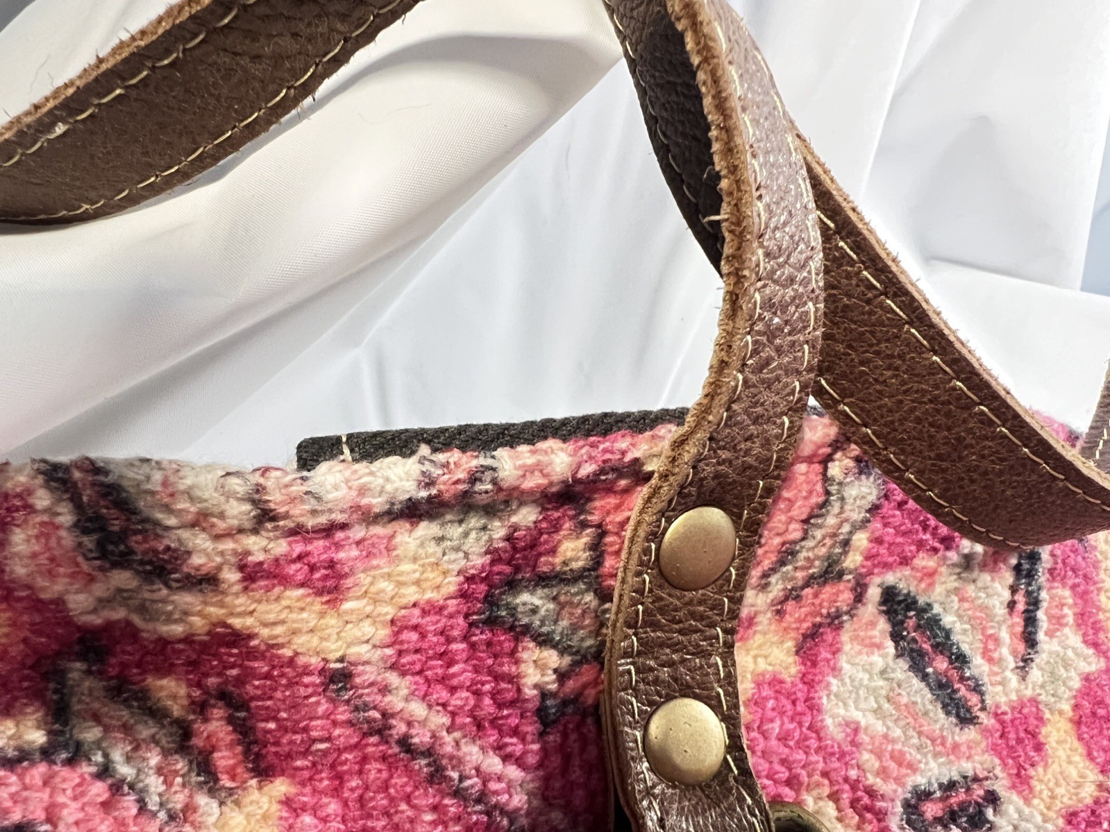 Myra Large Canvas and Leather Purse Shoulder Bag in Pink Floral Flowers