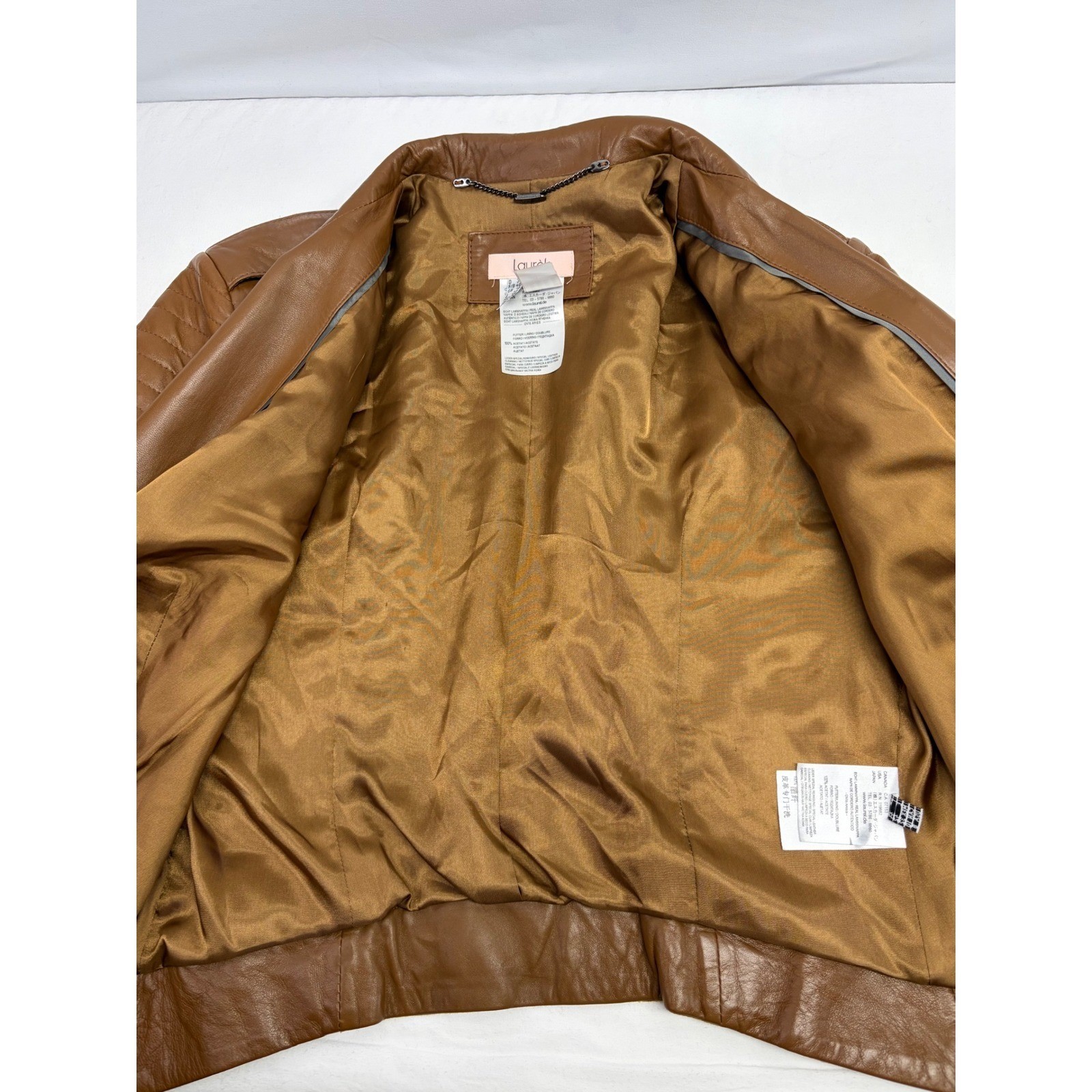 Lambskin Nappa Leather Moto Jacket Womens 8 Cognac Brown Biker Chic Designer