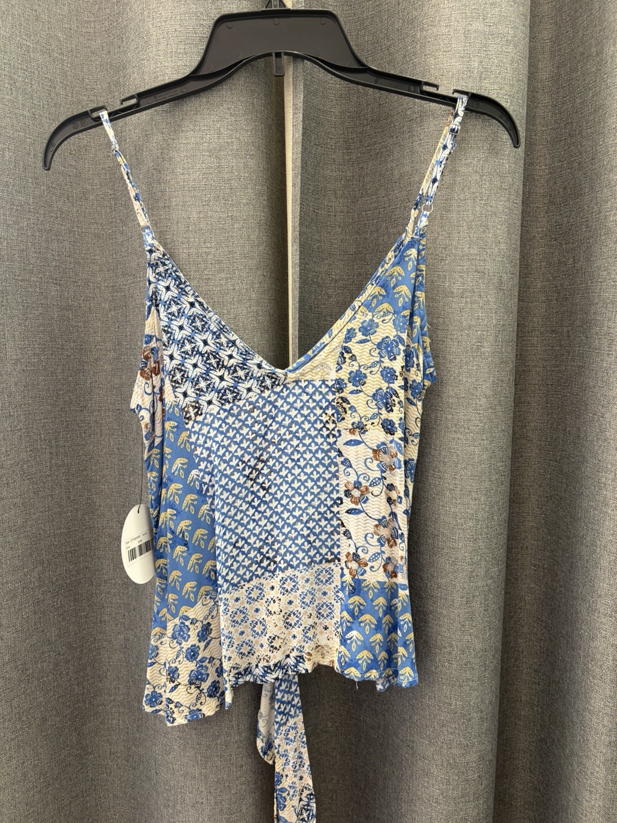 Women’s Maternity S Blue White Beige Floral V-Neck Spaghetti Strap Tie Cami