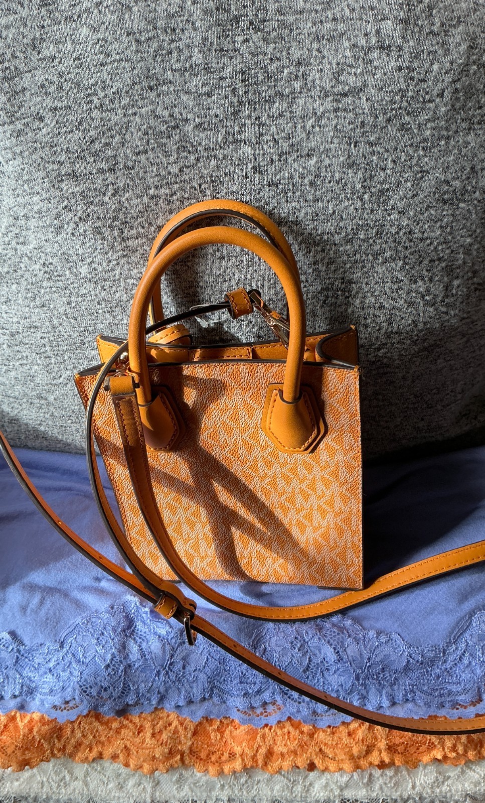 Michael Kors Orange Multi SIG Mini Coated Canvas Leather CC SnapCrossbodySatchel