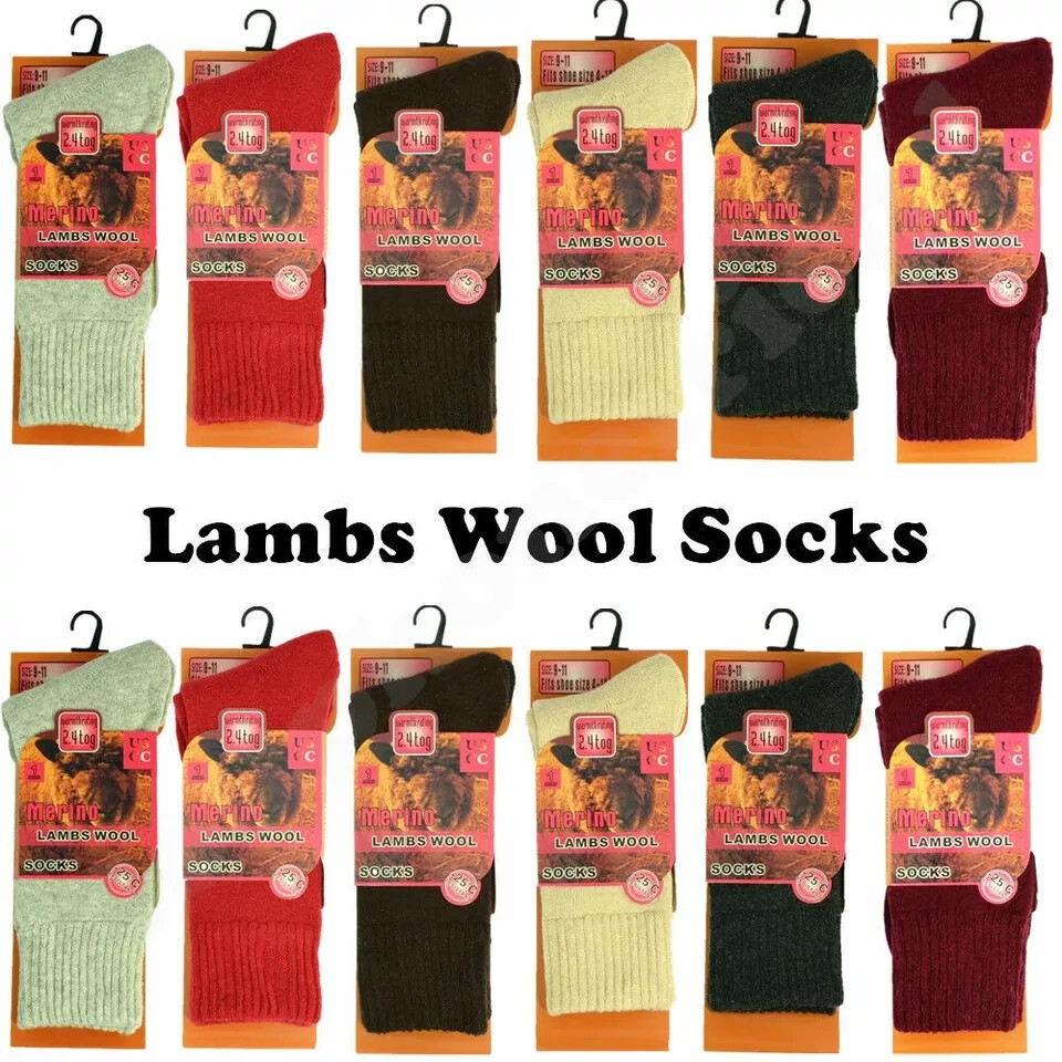 6 Pairs Men Womens Merino Lambs Wool Thermal Socks Heavy Duty Winter Warm Socks