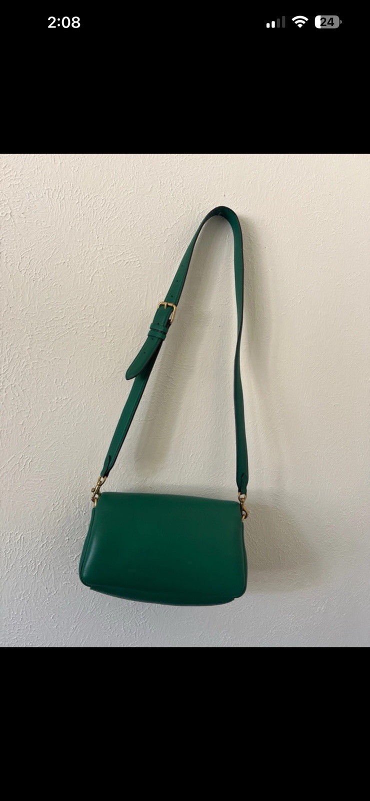 COACH Green Small Tabby Shoulder Bag Turn Lock/Zip, Adjustable Strap, Card