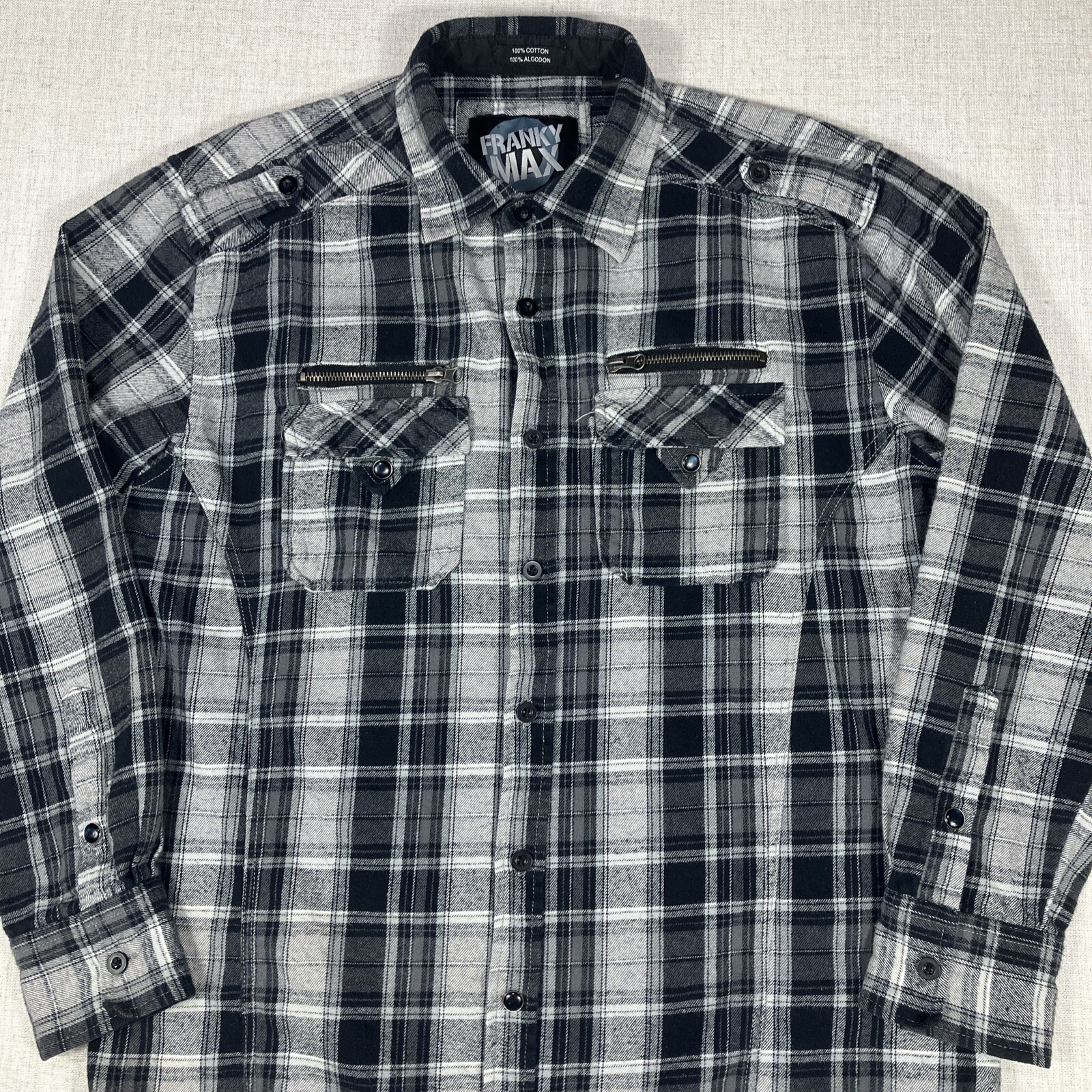 Franky Max Women’s Flannel Size Large Button Pearl Snap Zip Pockets