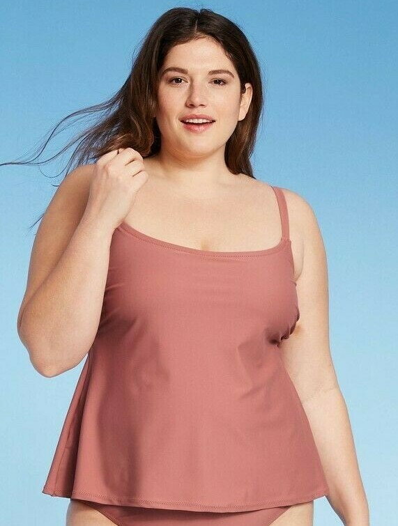 Kona Sol Women’s Plus Size Solid Tankini Top Mauve Color Choose Size 14W or 16W