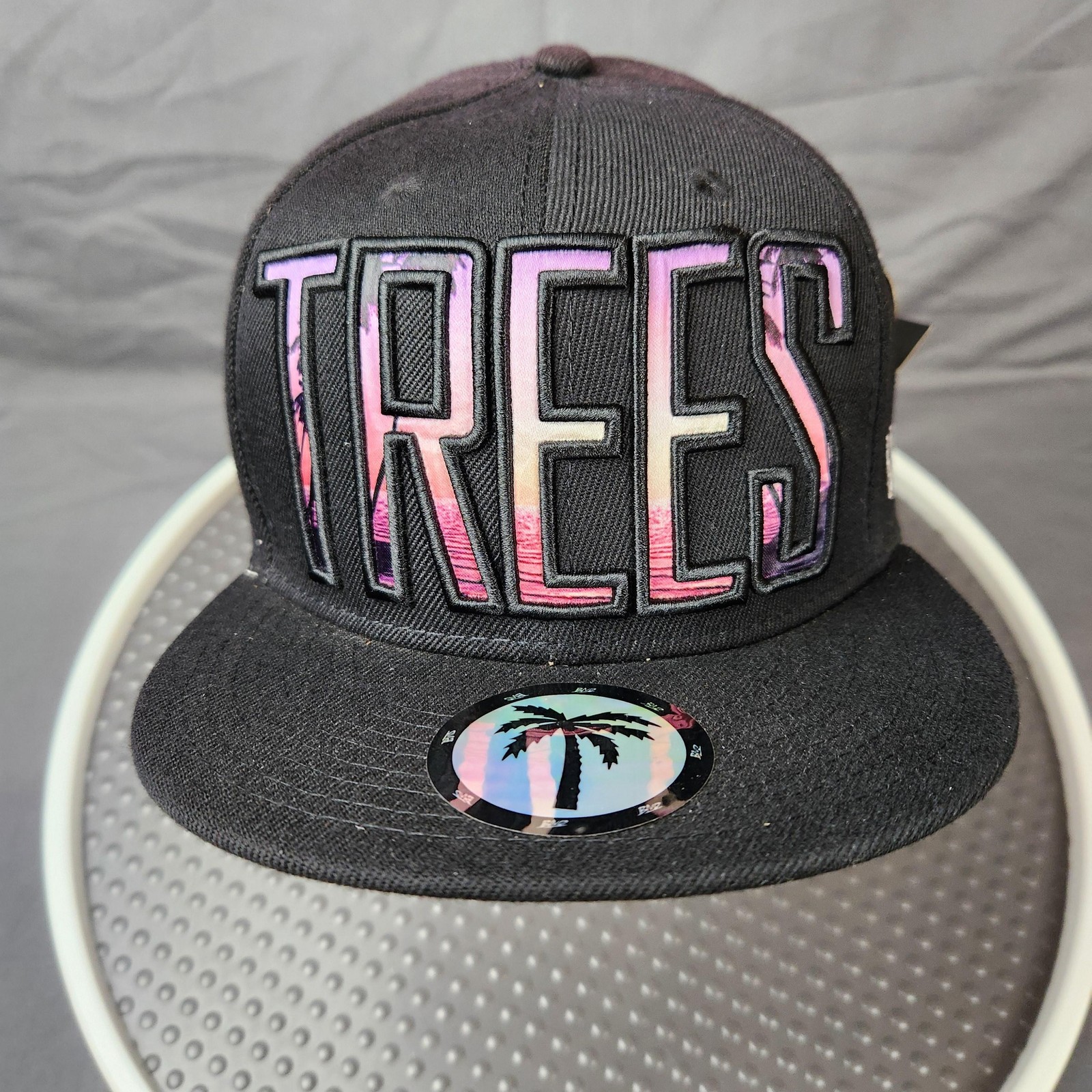 BLVD Trees Hat Cap Snap Back Black Pink Purple Sunset Palm Tree Graphic Mens