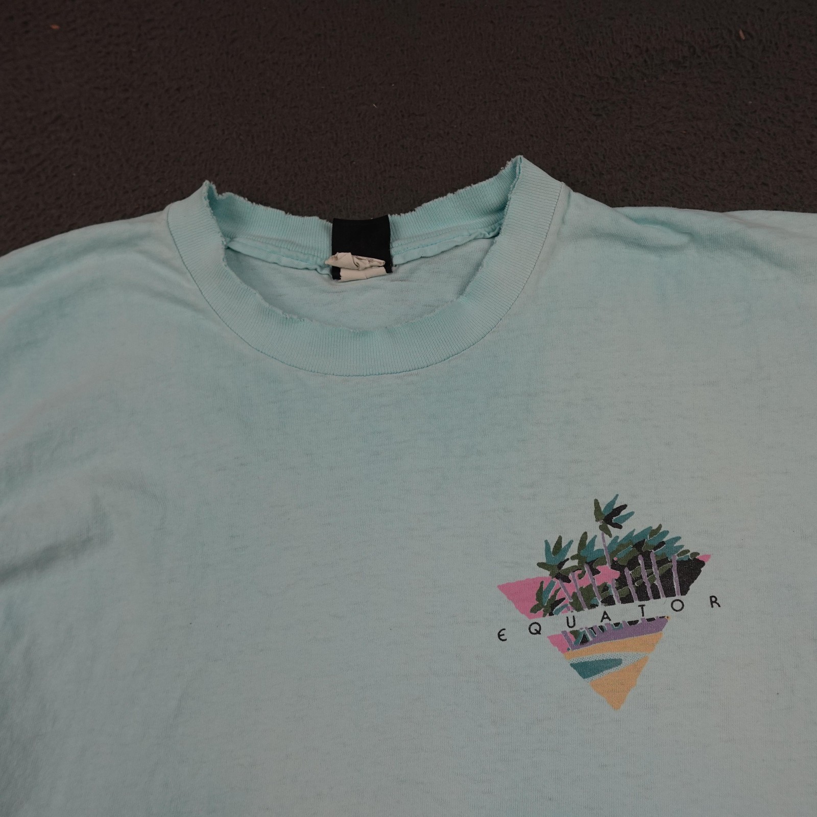 Vintage Zuma Beach Shirt Mens Medium Blue Equator Palm Tree Windsurfing 80s 1987