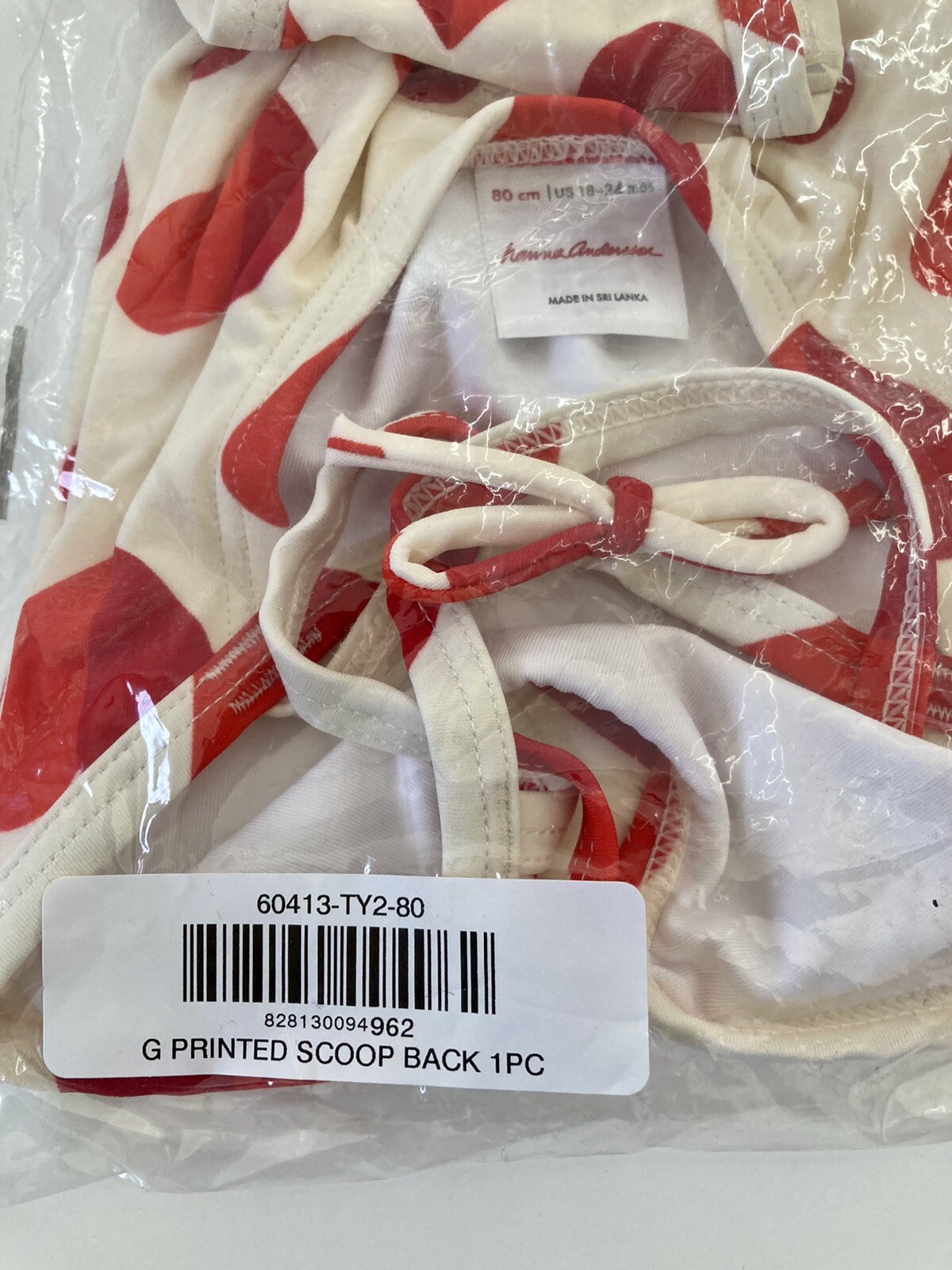 NWT Hanna Andersson Sunblock One Piece Red Hearts Swim Suit Sz 80 cm / 18-24 Mon