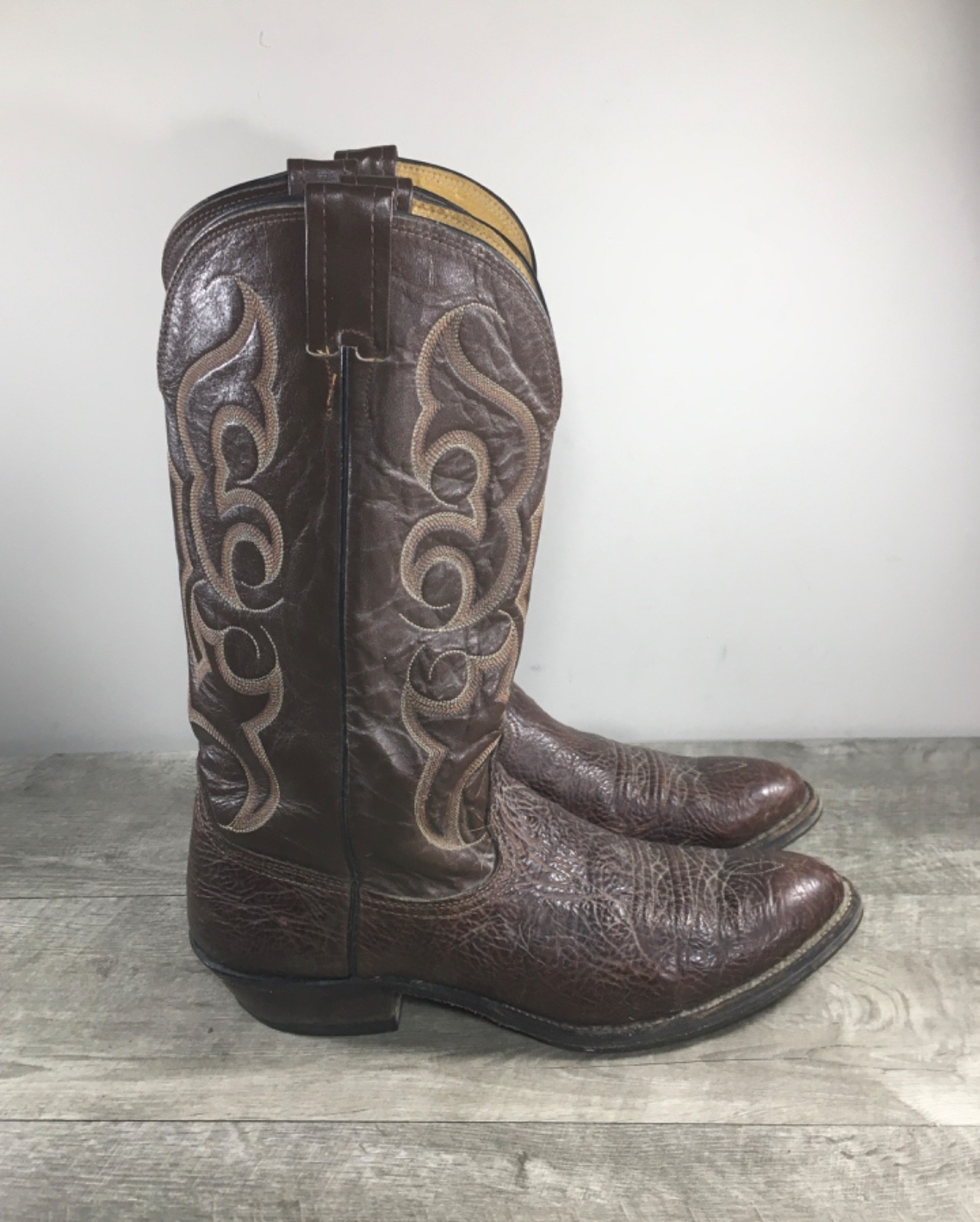 Vintage Nocona Bullhide Leather Cowboy Western Almond Toe Biker Men’s Boots 11