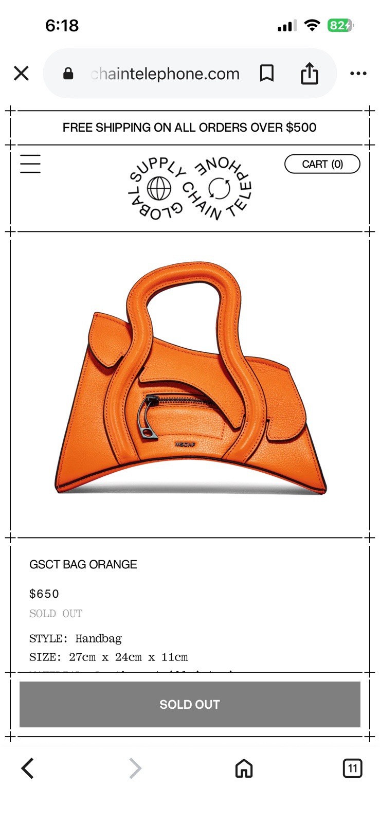 Mschf GSCT Chain Telephone Orange Satchel Top Handle Zip Dust Bag. Retail 650$