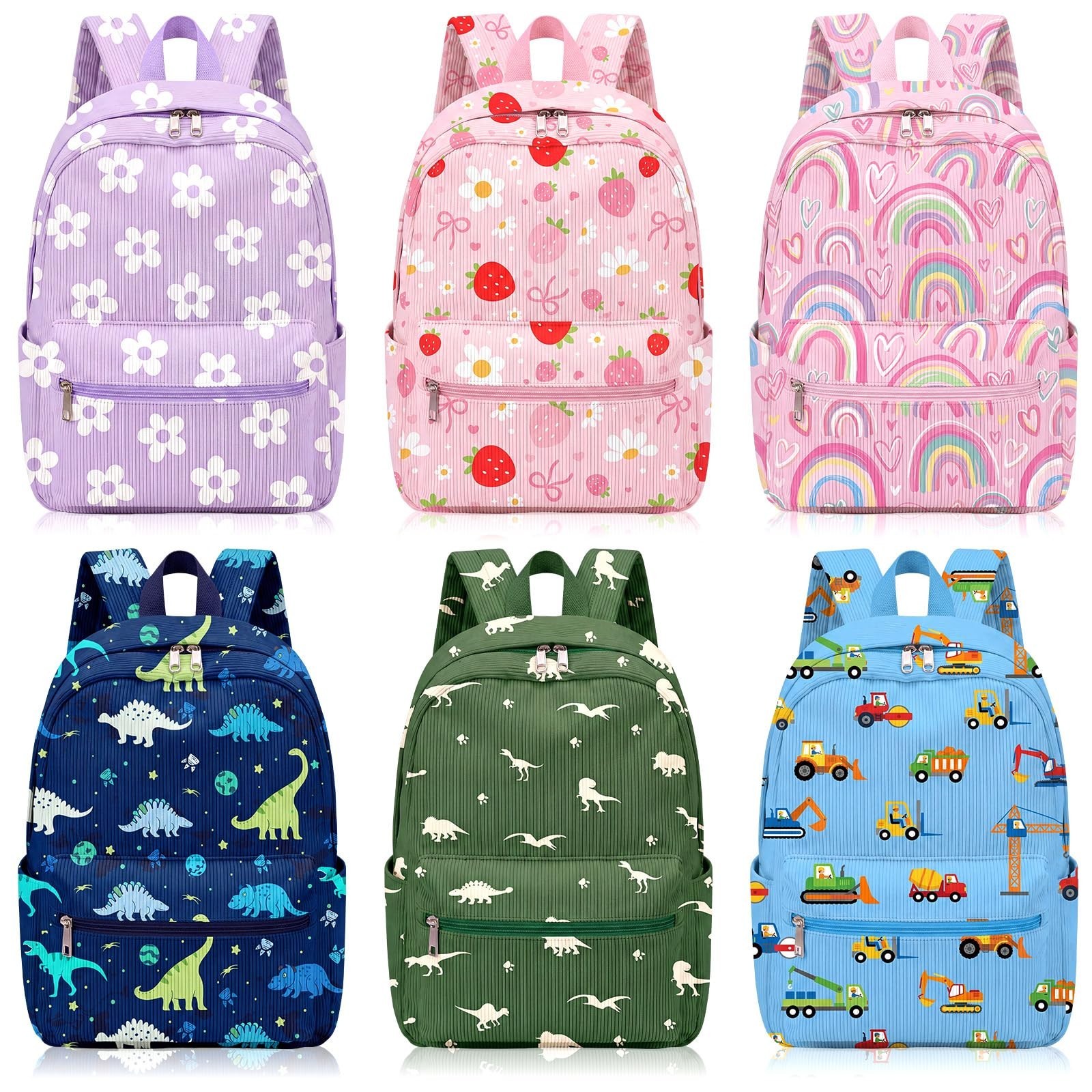 6 Pack 16″ Cute Corduroy Backpacks – Kawaii School Supplies in Assorted Colors