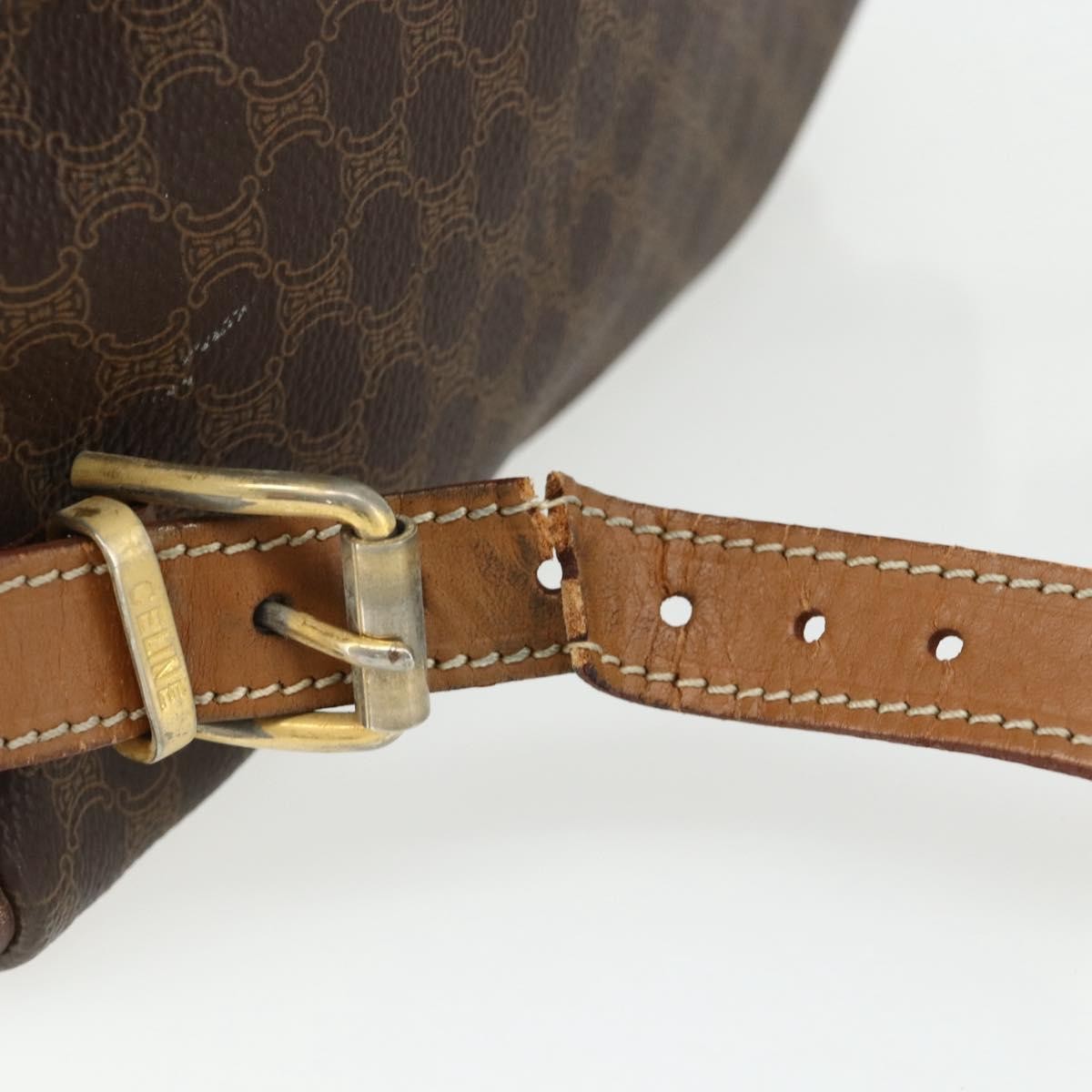CELINE Macadam Canvas Backpack PVC Leather Brown Gold Auth bs34855