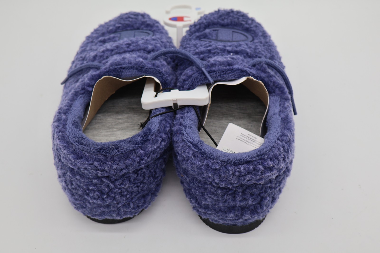 Champion Black, Blue & Grey Logo Slip-On Slippers Faux Fur Lined Non-Slip W9/M7