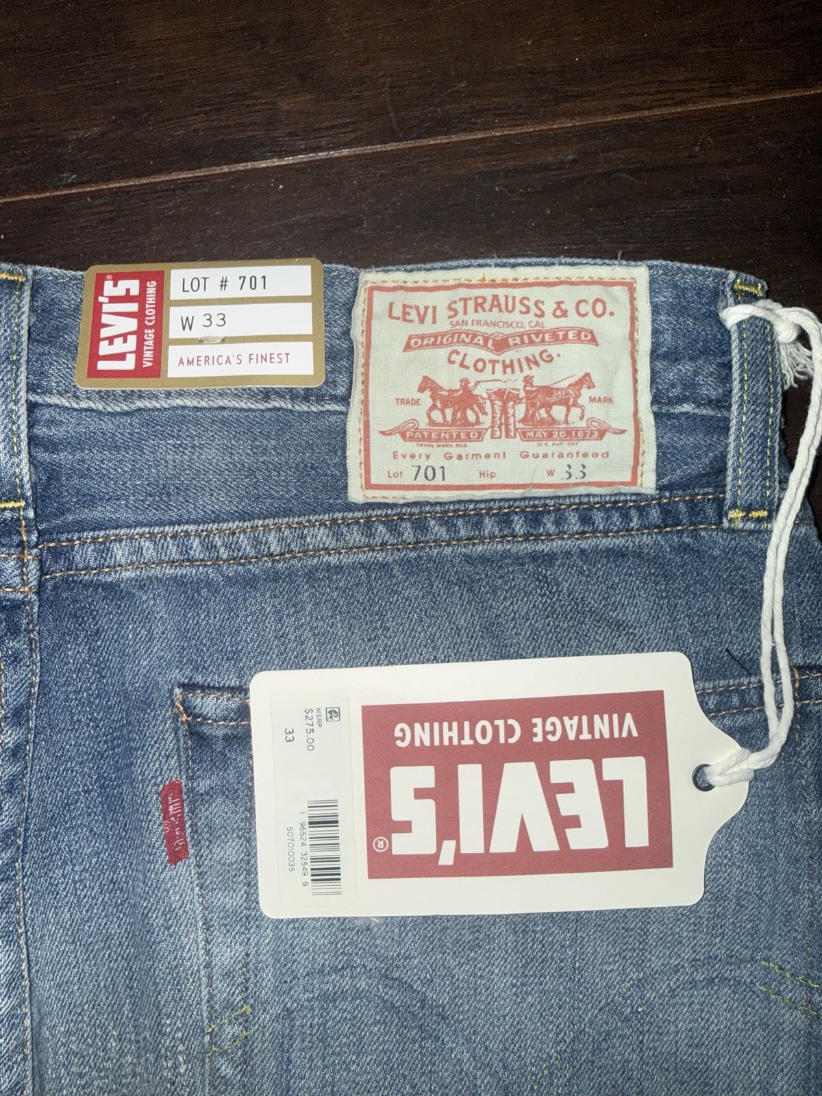 Levi’s Vintage Clothing Men’s 701 Blue Denim Jeans 33×30