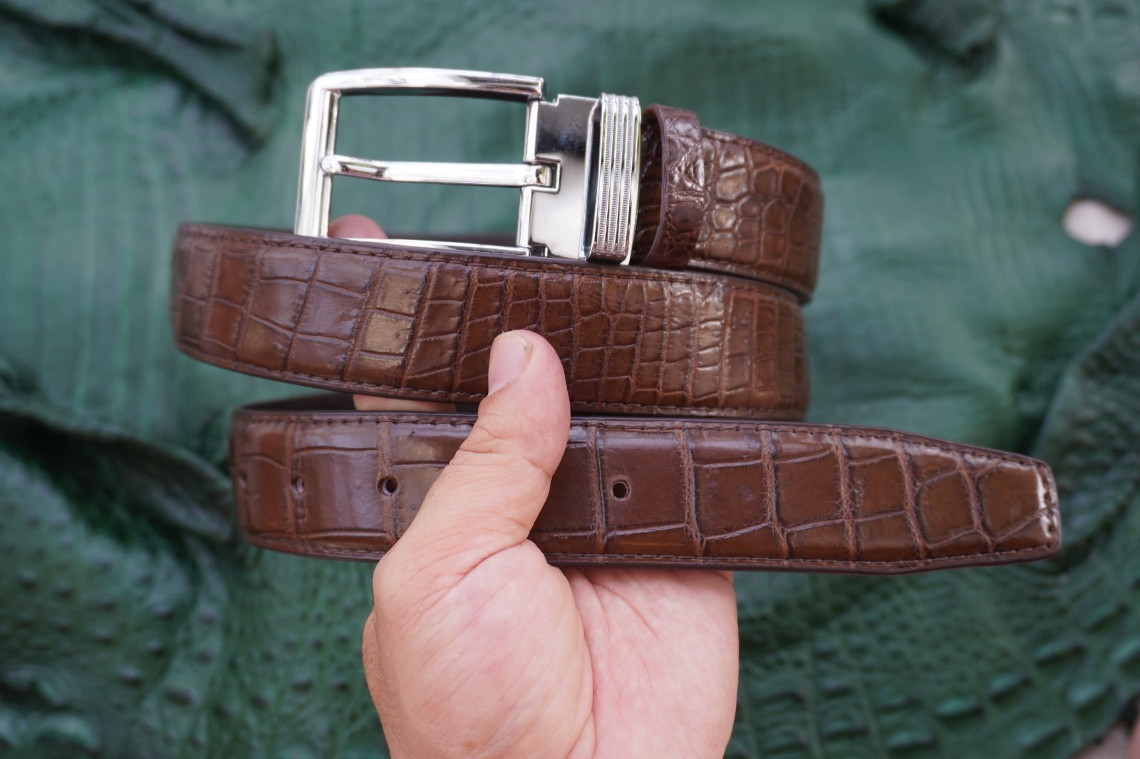 Brown Genuine CROCODILE Belly LEATHER Skin Men’s Belt W 1.3 inch #Y25