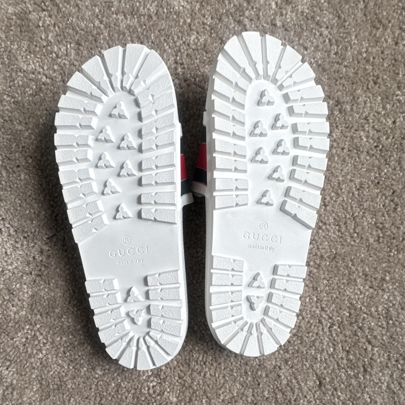 Gucci Logo Web Stripe Rubber Slide Sandals White/Red/Green Men’s US 8 EU41