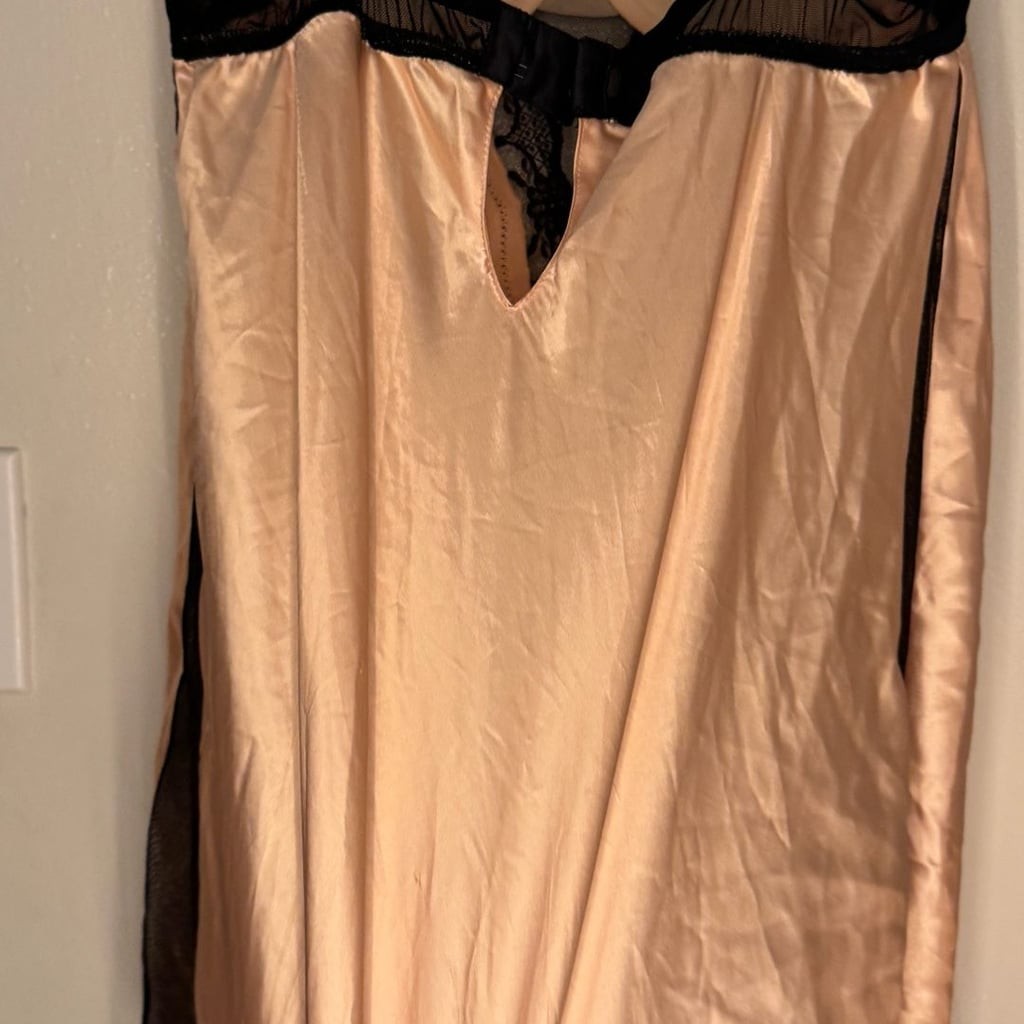 California Dynasty Pink Satin and Black Lace Cupped Babydoll Lingerie