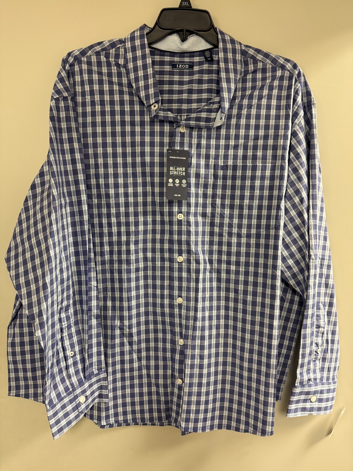 IZOD Men’s Button Down Long Sleeve Dress Shirt Skipper Blue Size 3XLT Big & Tall