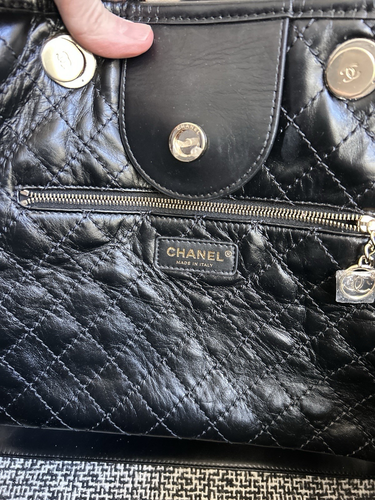 CHANEL Deauville leather & tweed handbag shopping tote – black & white