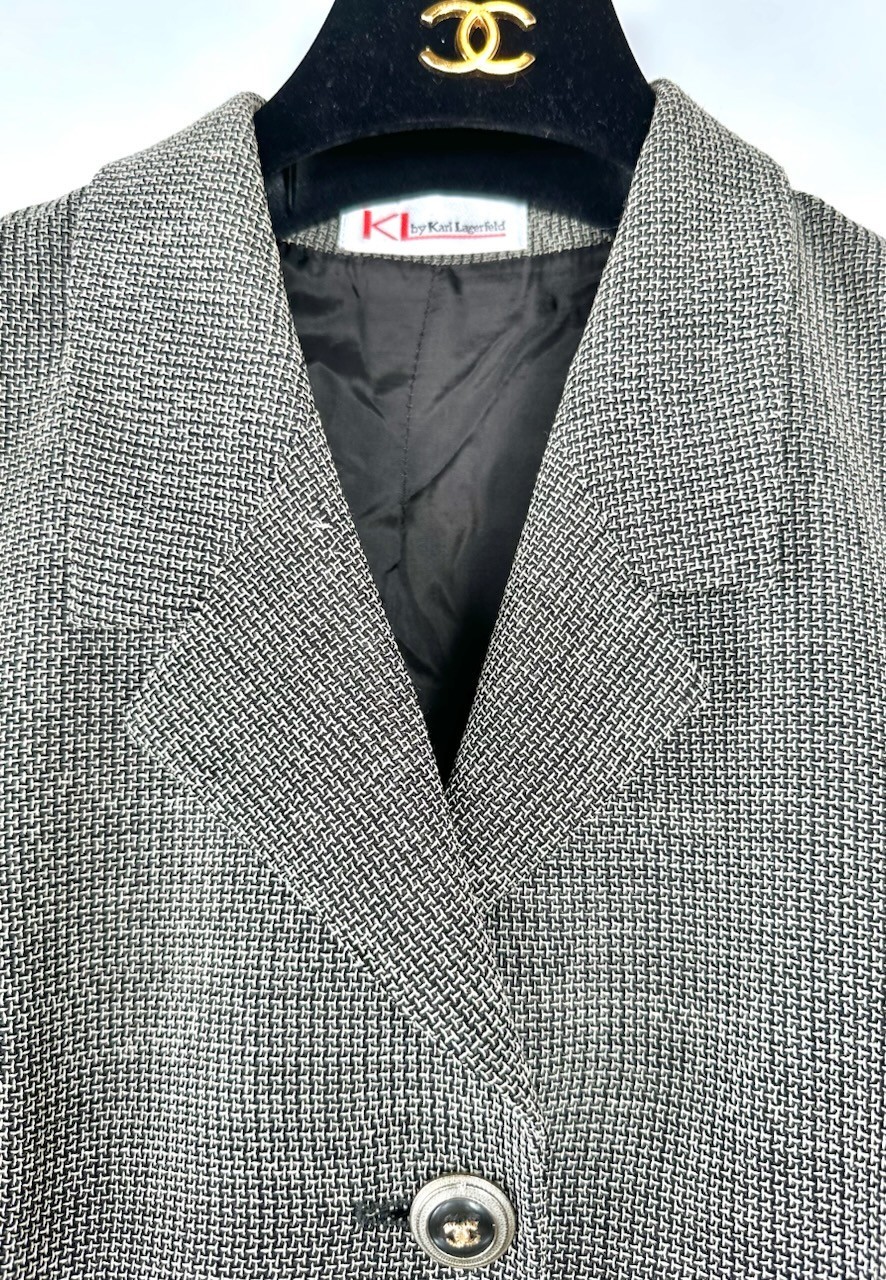 Karl Lagerfeld Vintage 1996 Gray Tweed Jacket 38 40 6 8 Coat CC Logo Buttons M