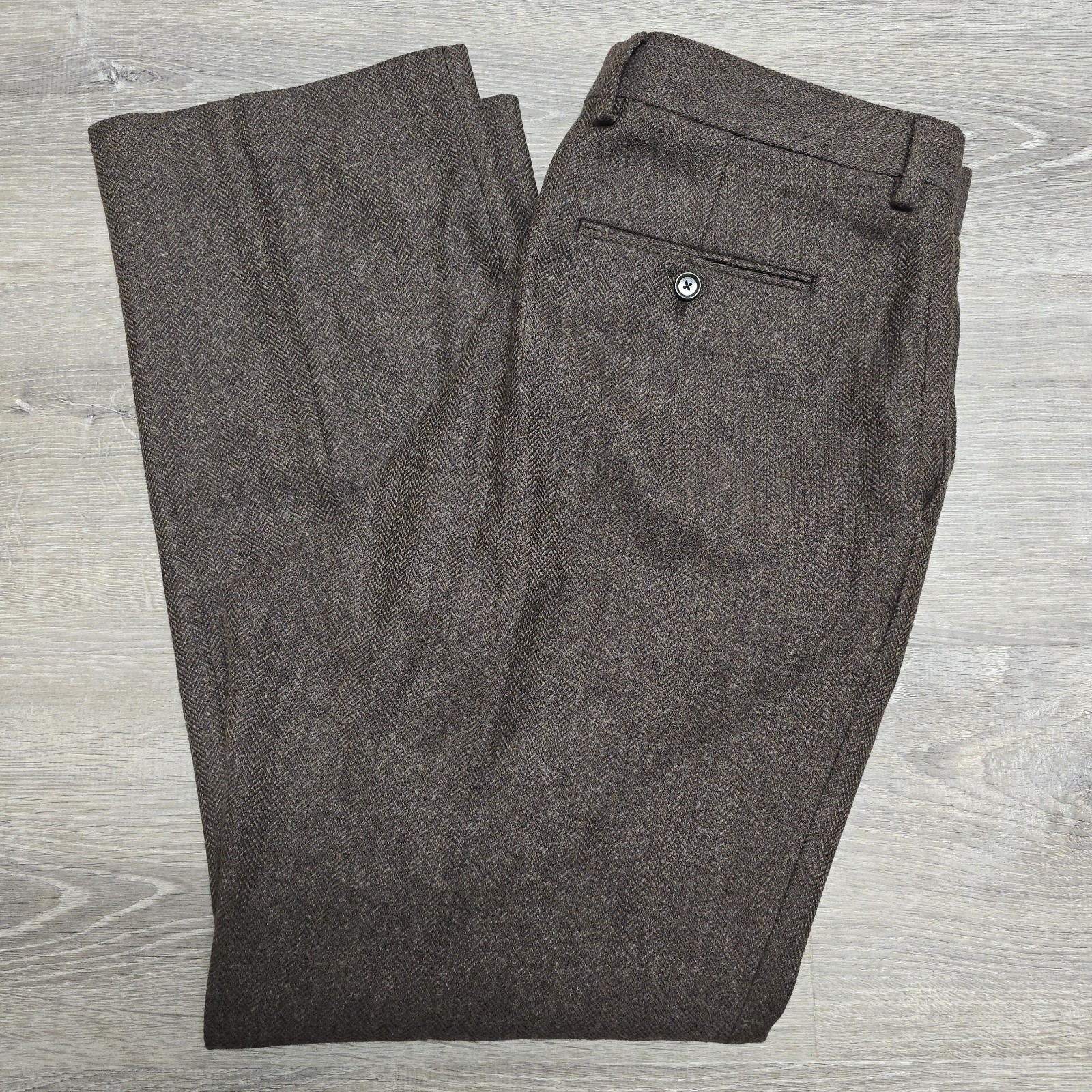 J.Crew x Moon Kenmare Tweed Pants 36×32 Brown Herringbone Worsted Wool Trouser