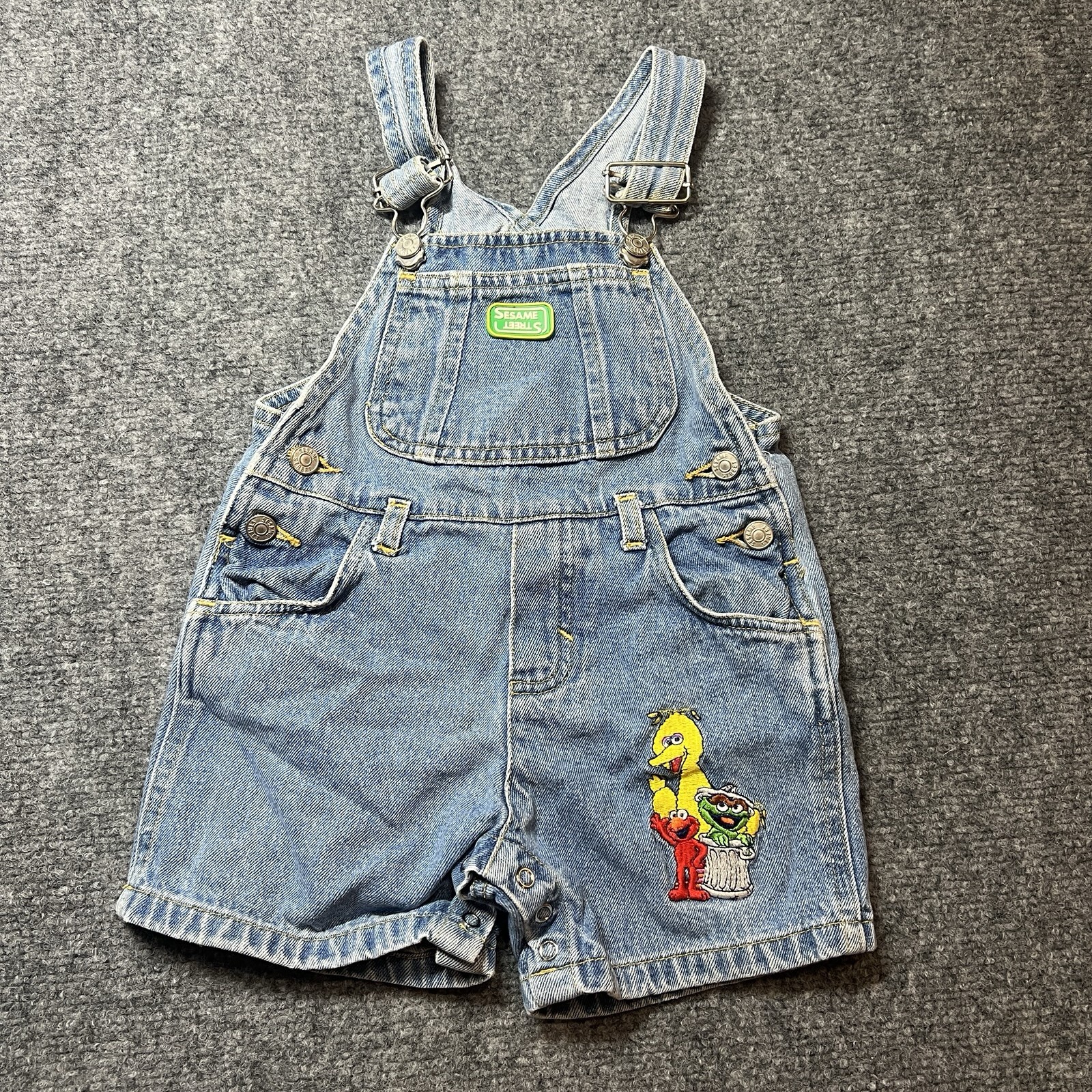 Vintage Sesame Street Boy /Girl Size 18M Shorts Bib Overalls Big Bird Y2K 90’s