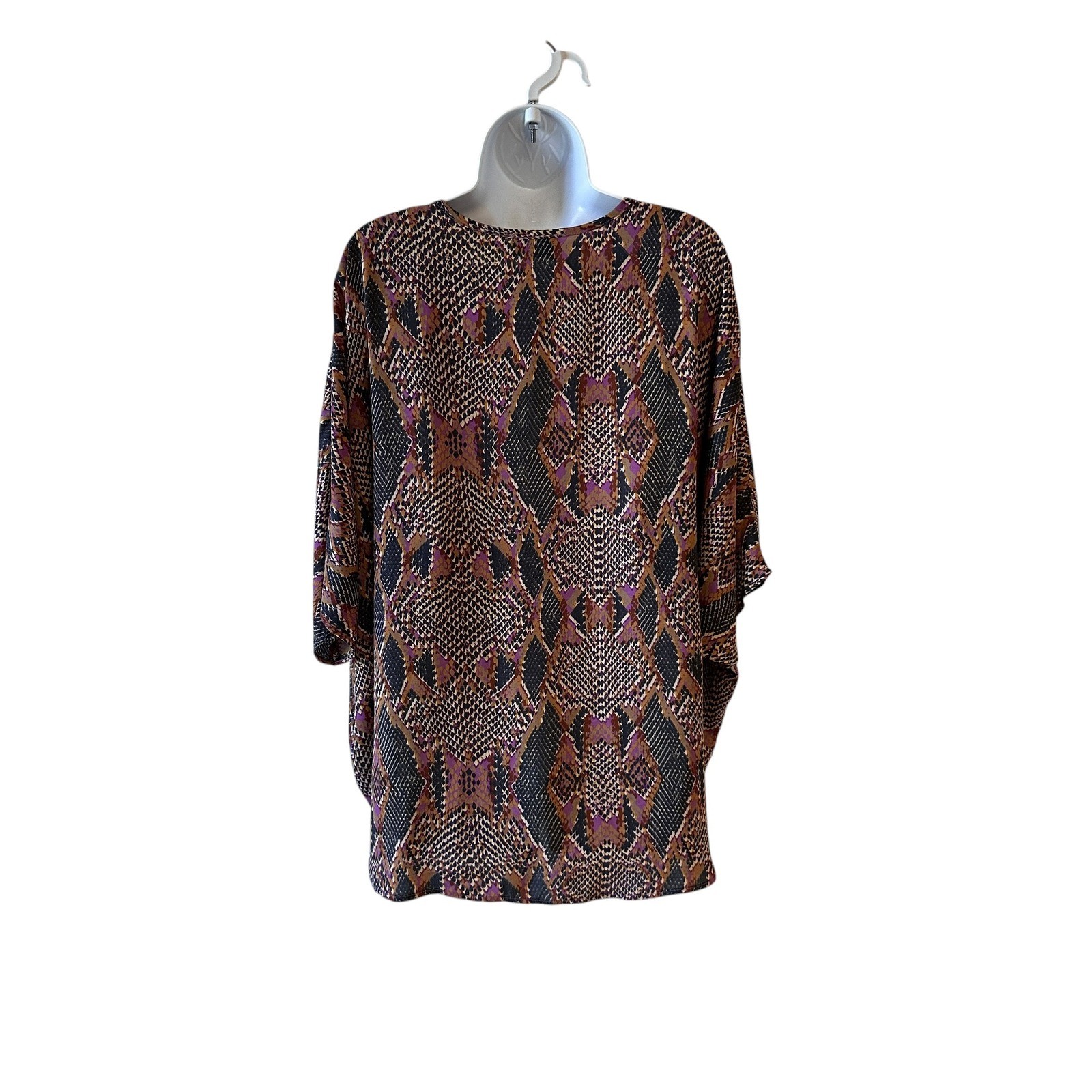 Adrienne Blouse Women Size M Brown Purple Snakeskin Dolman V-Neck Top