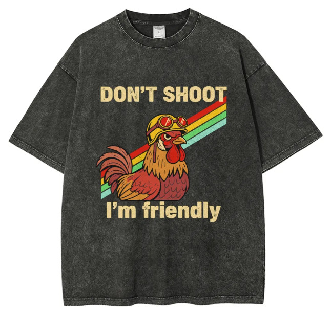 Friendly Chicken Helmet Meme Graphic Vintage Tee Streetwear Gift T-Shirt