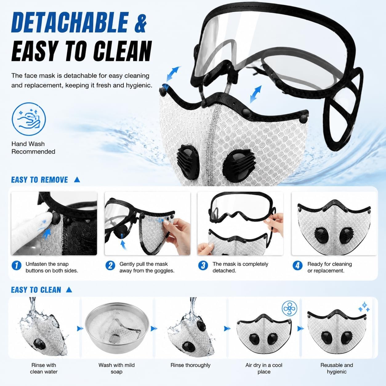 Reusable Carbon Filter Dust Mask with Adjustable Goggles, Anti-UV-5-Layer Filte