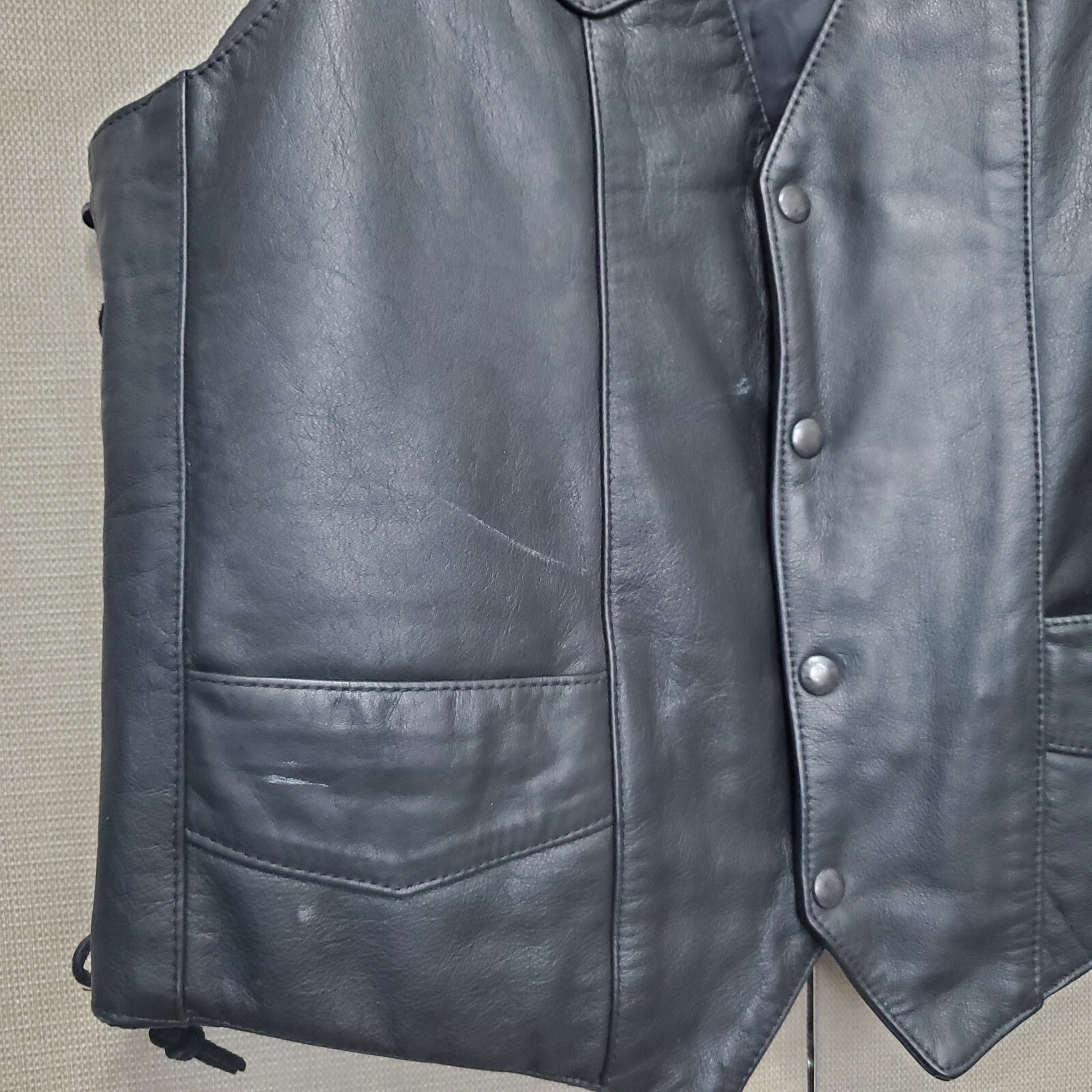 Hillside Leather Black Snap-Up Lace-Up Sides Biker Vest Size 50 2XL Inner Pocket