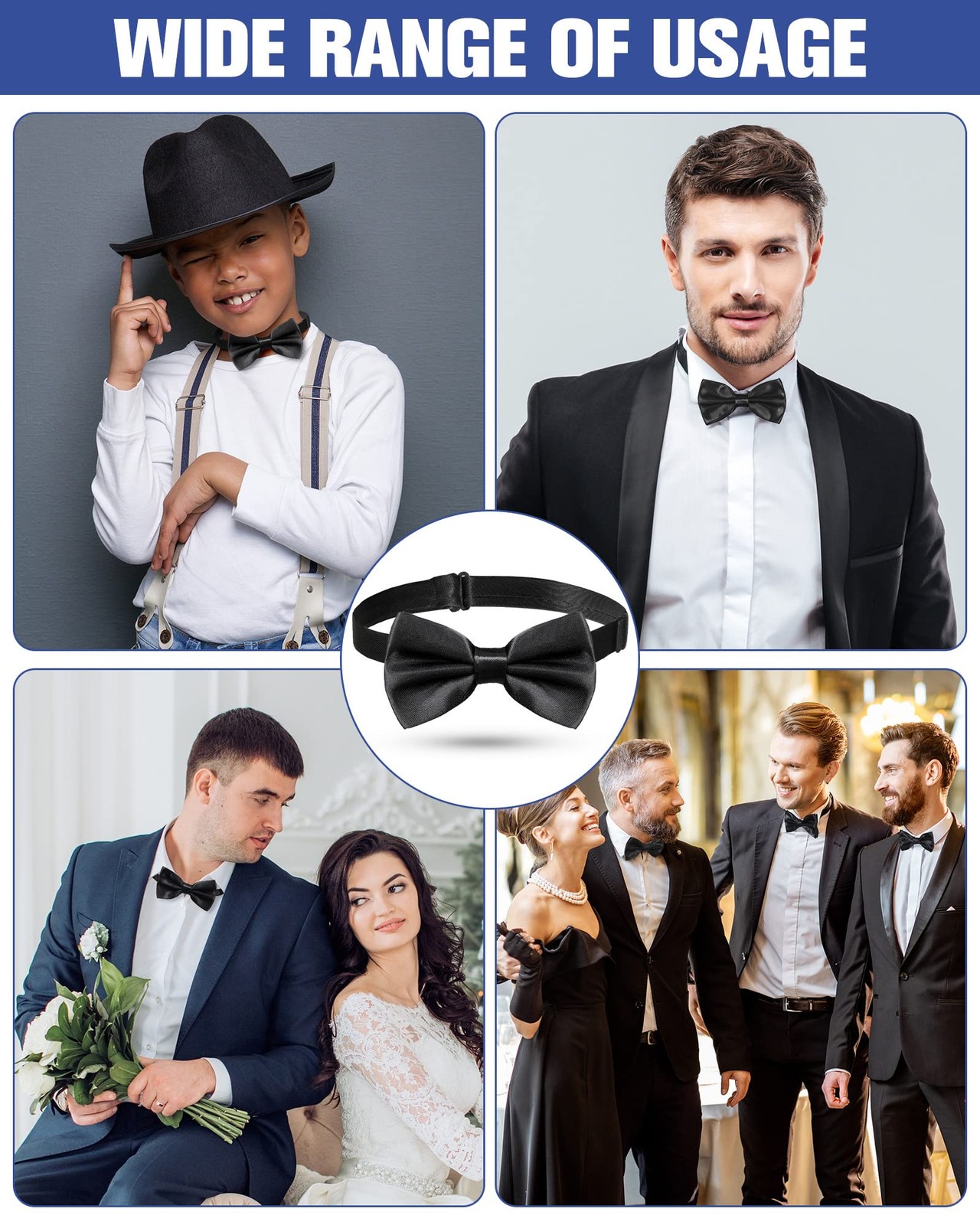Hercicy 20 Pieces Bow Ties for Men, Formal Satin Solid Tuxedo Adjustable Leng…