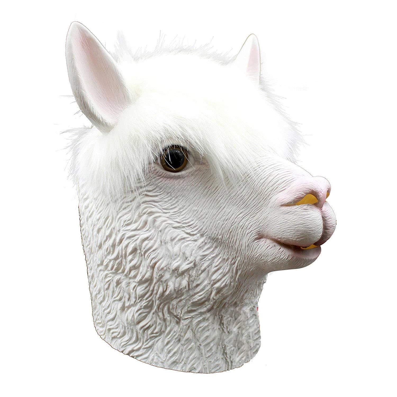 CreepyParty Alpaca Mask for Adults, Natural Latex One Roomy Adult Size, White