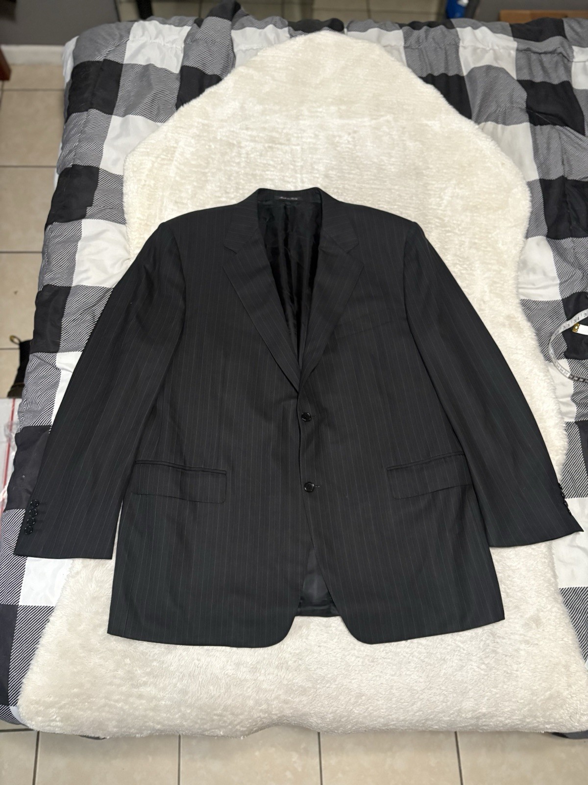 Canali Mens Black Chalk Stripe Wool Sport Blazer Jacket Size 48R EU 58 Italy