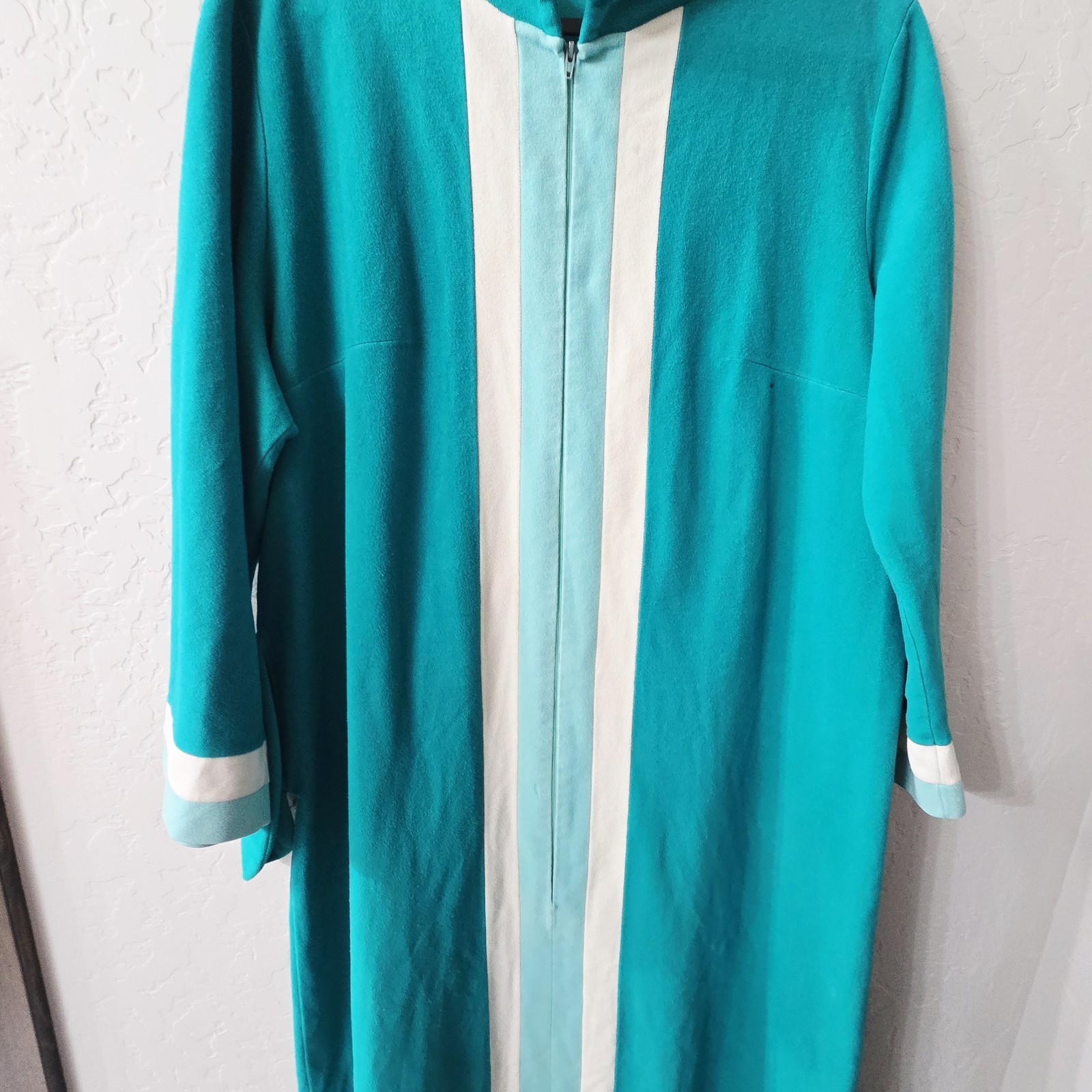 Vtg Vanity Fair Velour Jade Green House Coat Bathrobe Robe Pockets Long ZIPPER