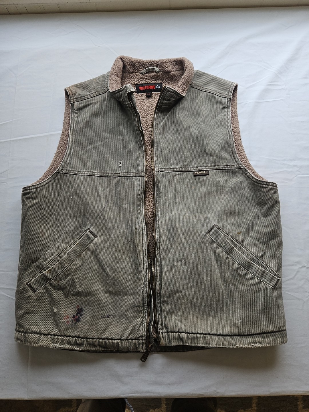 Wolverine Upland Vest Men’s Large Gray Sharpa Lined Chore Western Work Denim