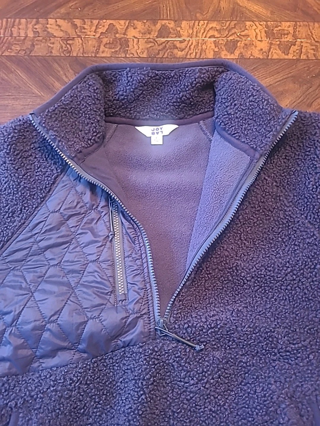 2 Joy Lab 1/2 Zip Sharpa Pullover Blue & Gray Cropped Plush Drawstring Hem…