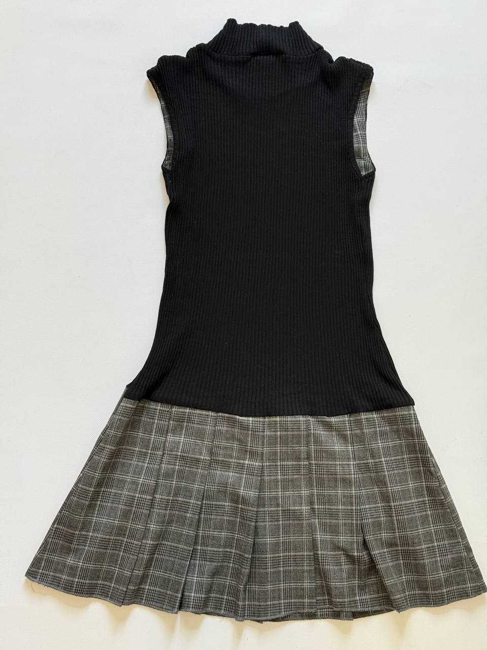 Vintage Morgan de Toi Black Rib Knit Wool Blend Plaid Pleated Mini Dress XS S M