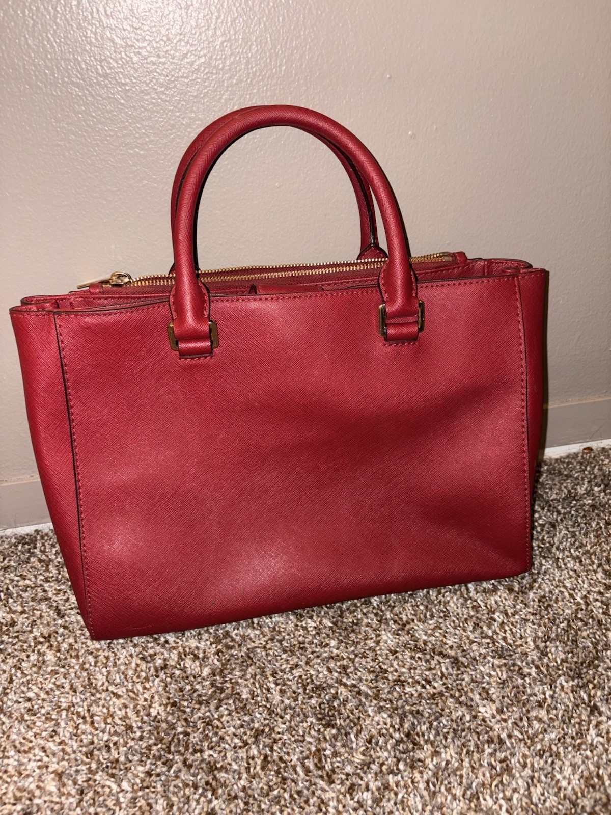 Michael Kors Red Zip-Top Satchel Top Handle Bag, Adjustable Detachable Strap