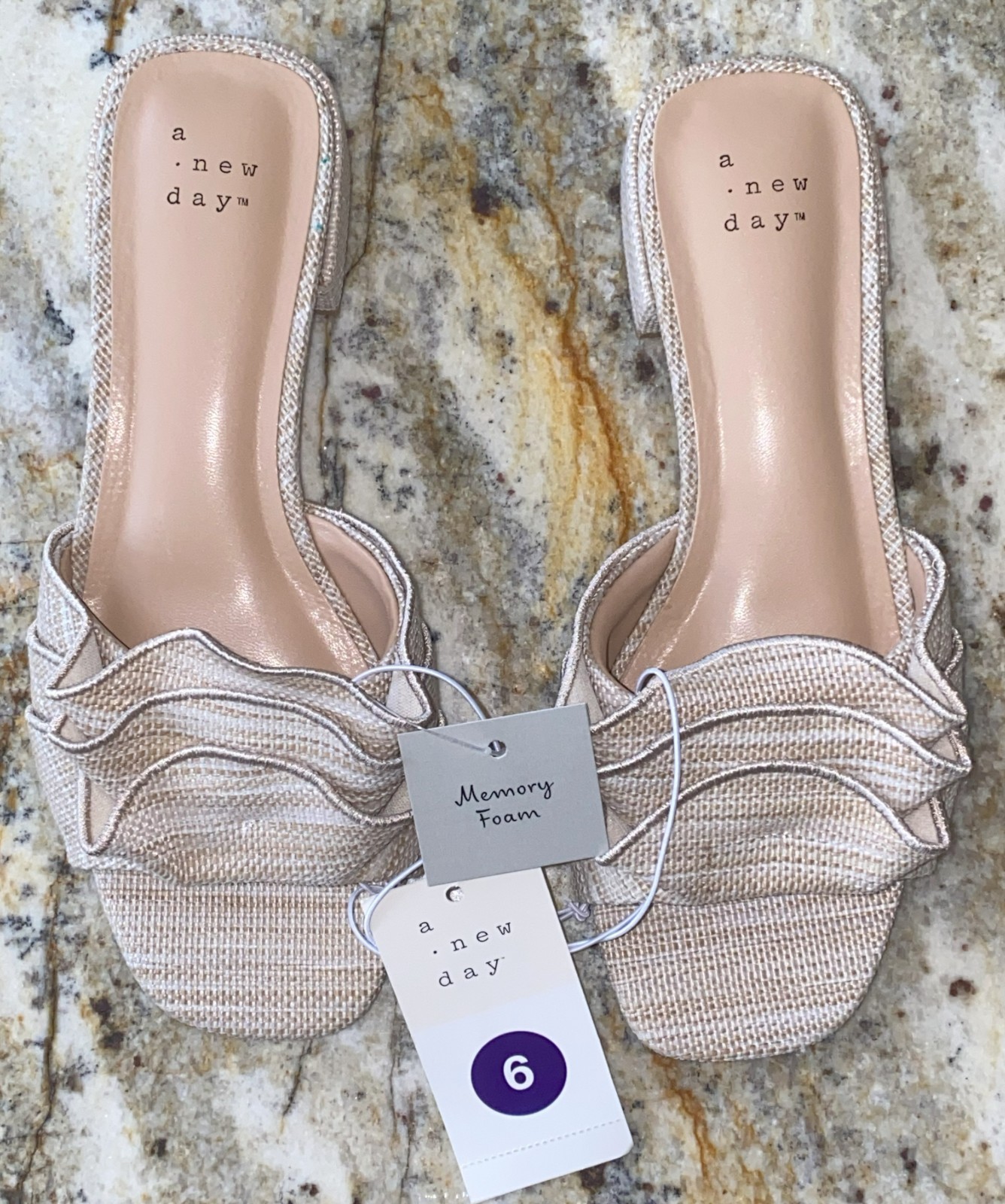 NEW W/TAGS A NEW DAY LYTA RAFFIA RUFFLE SANDALS W/MEMORY FOAM INSOLE WOMENS SZ 6