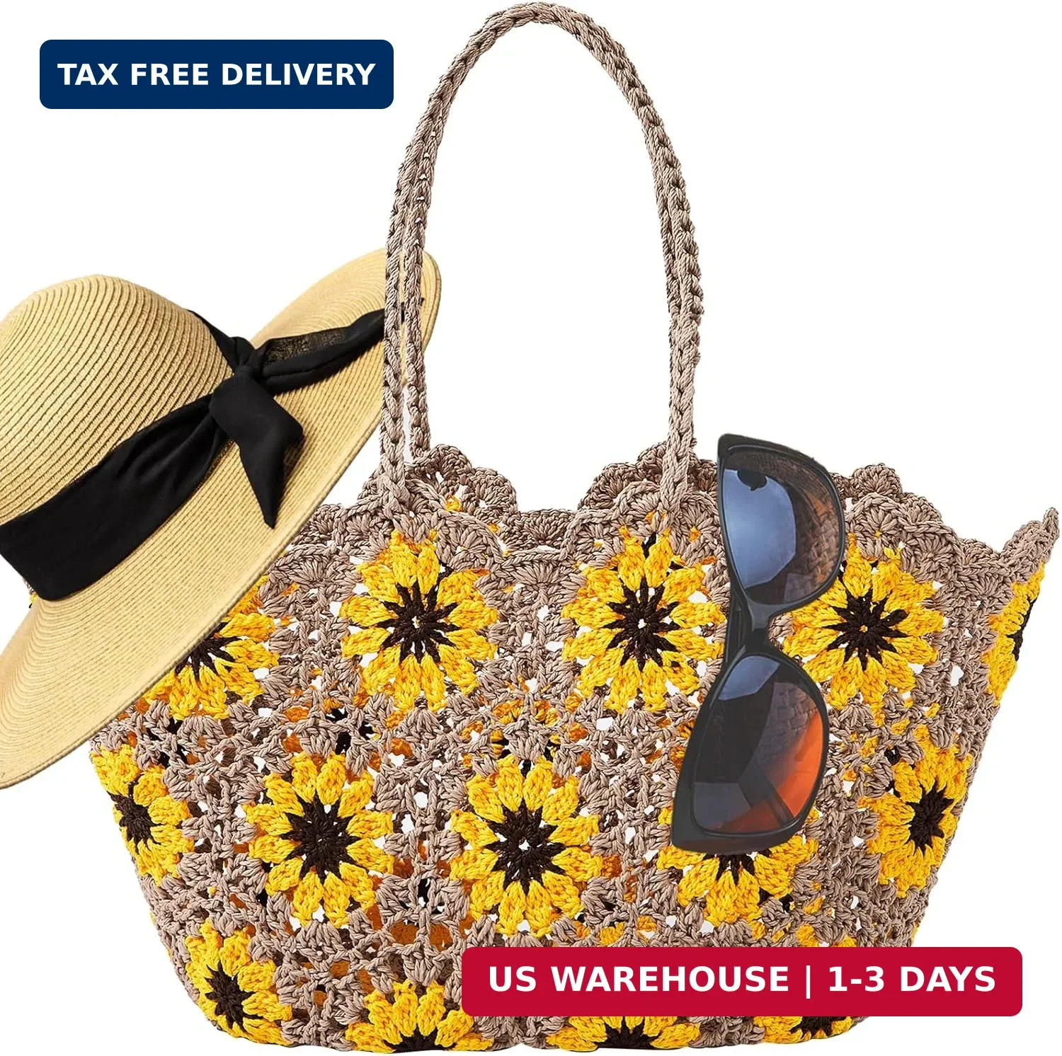 TOFUNTOY Beach Bags for Women Straw Tote Bag Floral Straw Bag Beach Straw Bag La