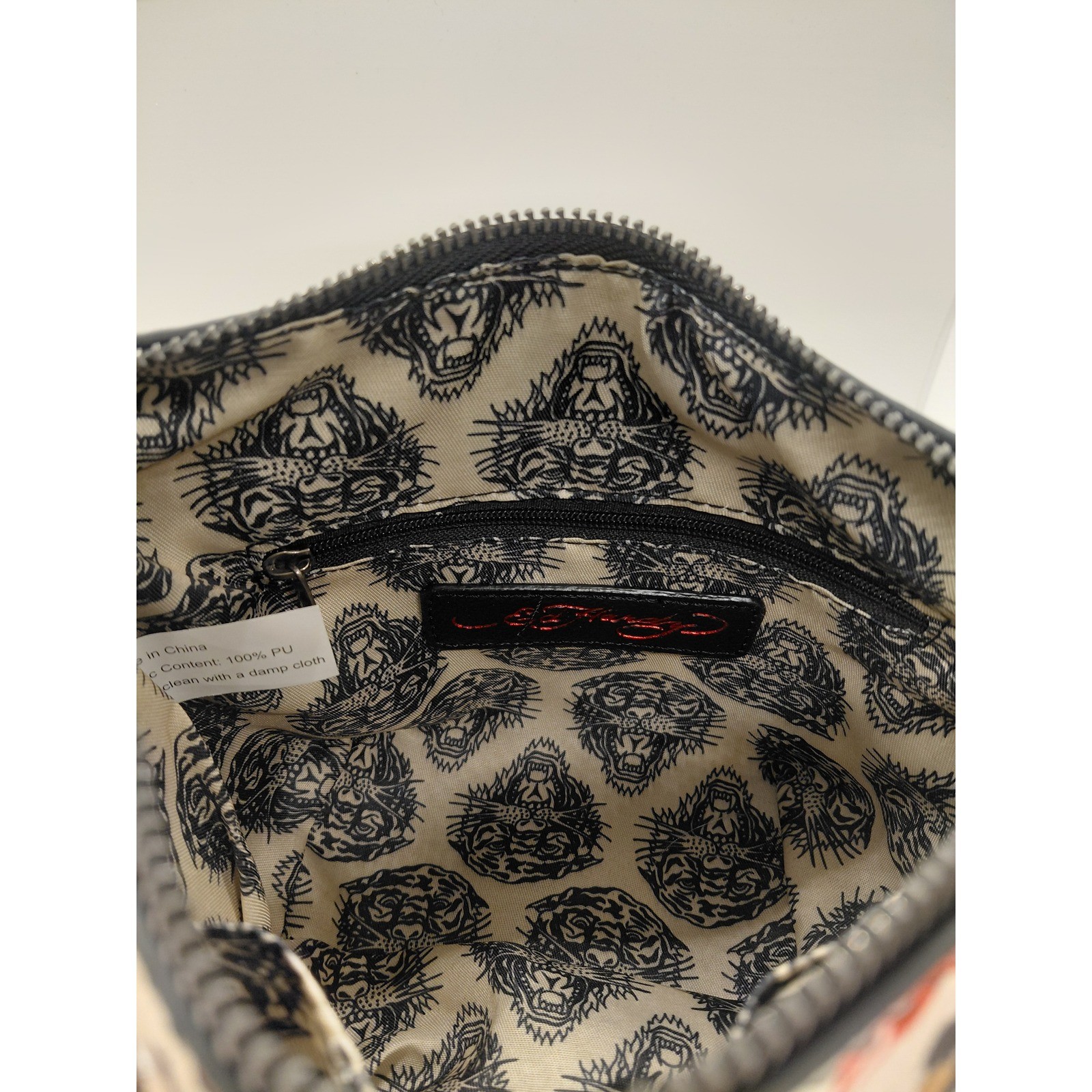 NEW Ed Hardy Leopard Print Tattoo Graphic Rhinestone Shoulder Bag With Charms