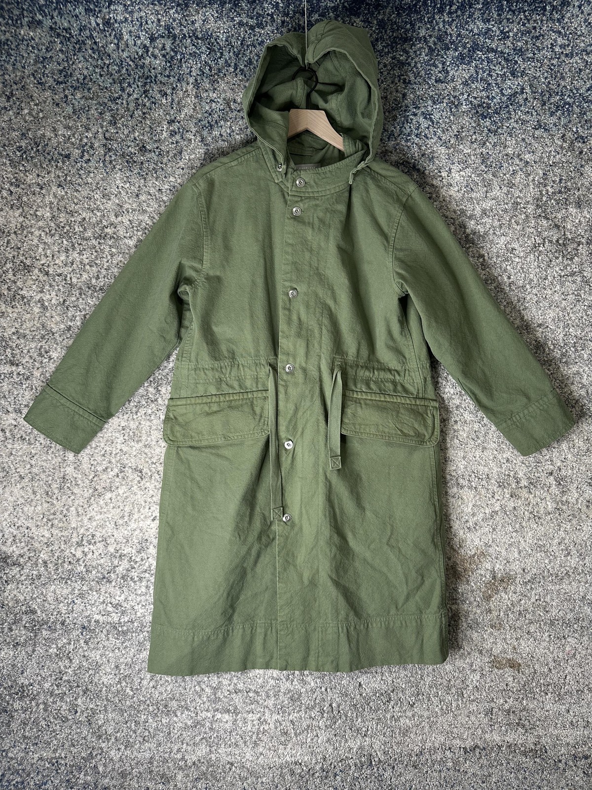 Everlane Coat Womens Medium Green Organic Cotton Hooded Parka Belted Long