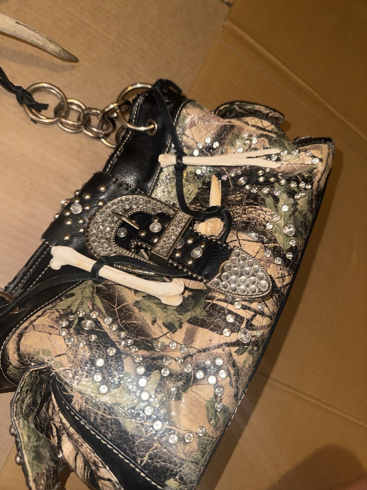 Montana West Camo Studded Western Shoulder Bag w/ Cross Charm Zip Lined Pockets