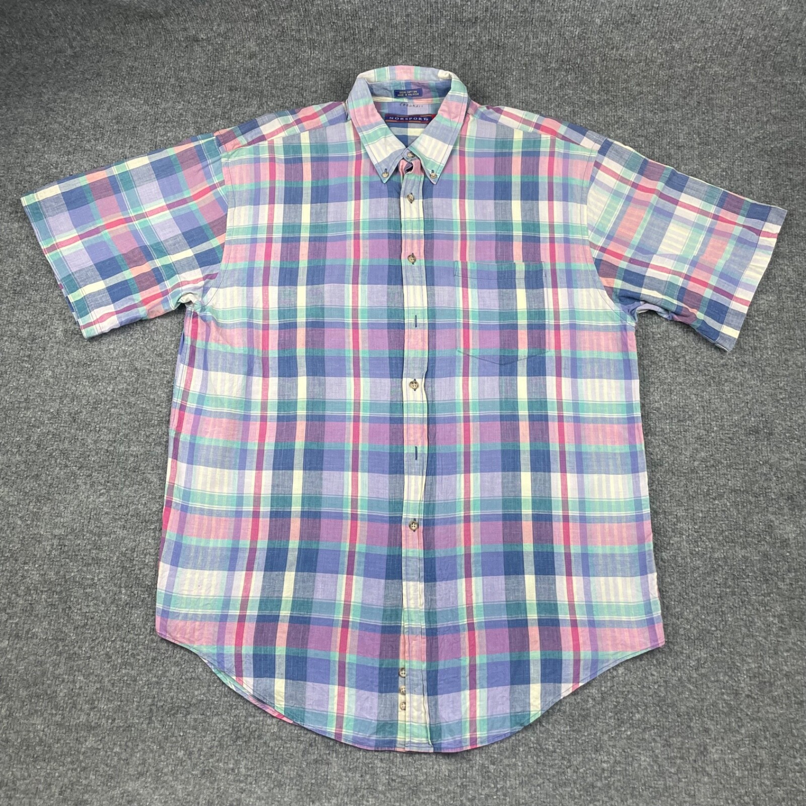 NORSPORT Shirt Men’s Large Plaid Cheekered Button Up Preppy Classic Fit