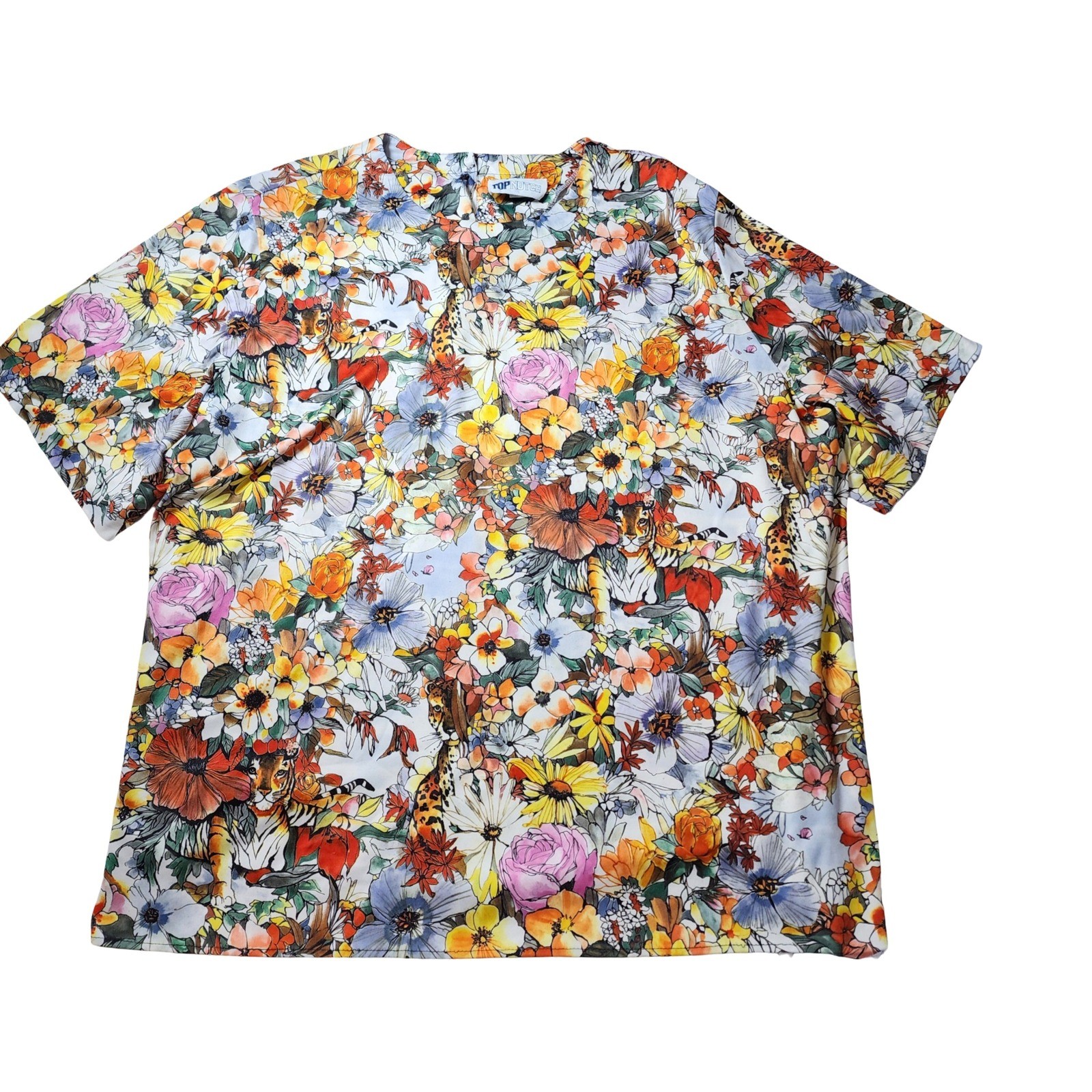 Top Notch Vintage 80s Womens Plus Size 32W Floral Tiger Leopard Blouse Shirt USA